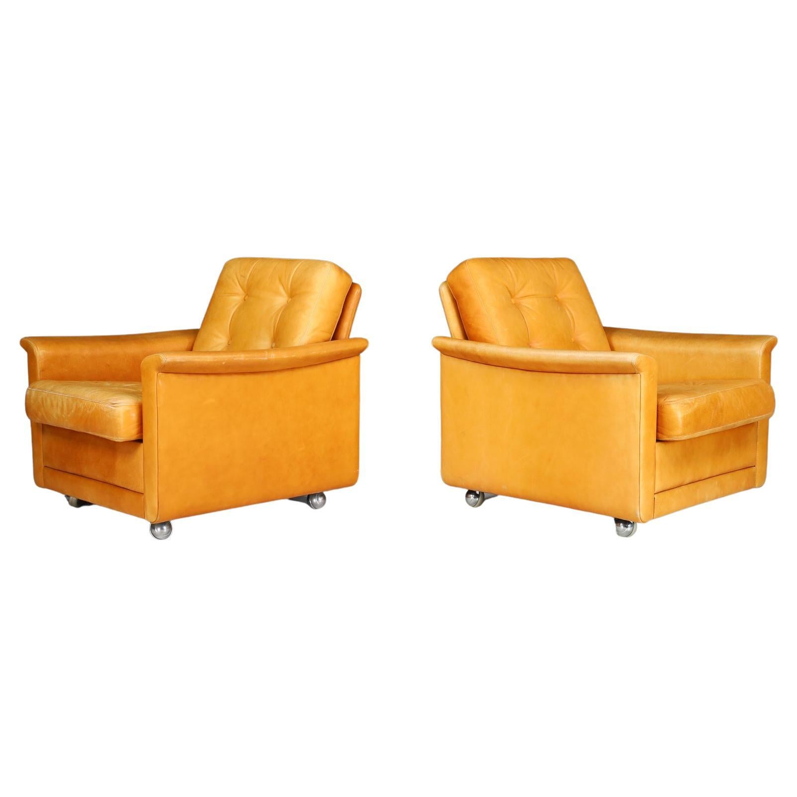 Mid-Century Cognac Leather Armchairs-Lounge Chairs, Germany, 1960s For Sale