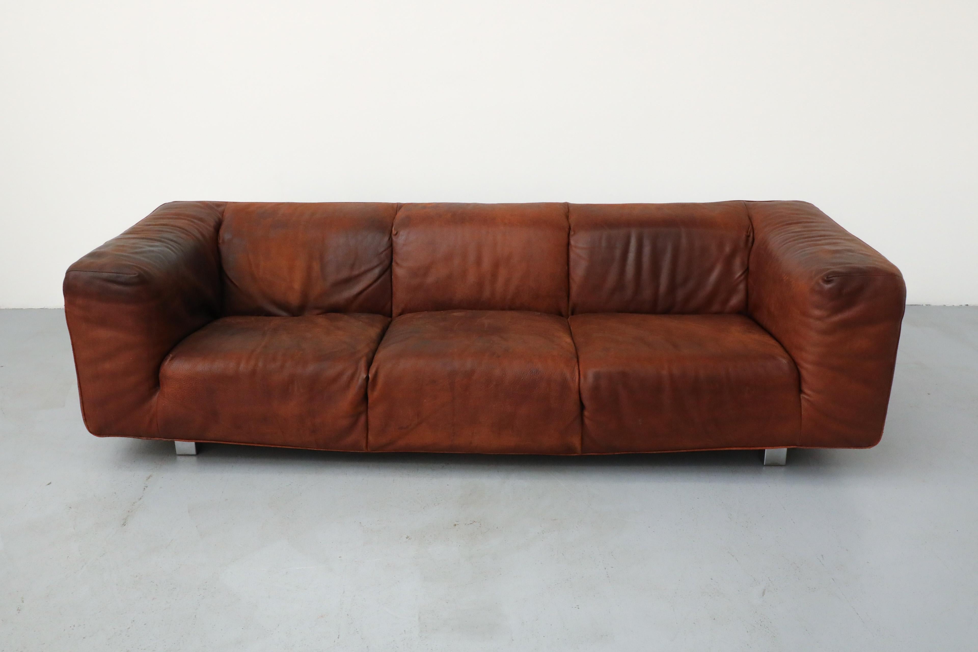 Mid-Century Cognac Leather 'Bommel' Sofa by Gerard Van Den Berg for Label, 1985 7