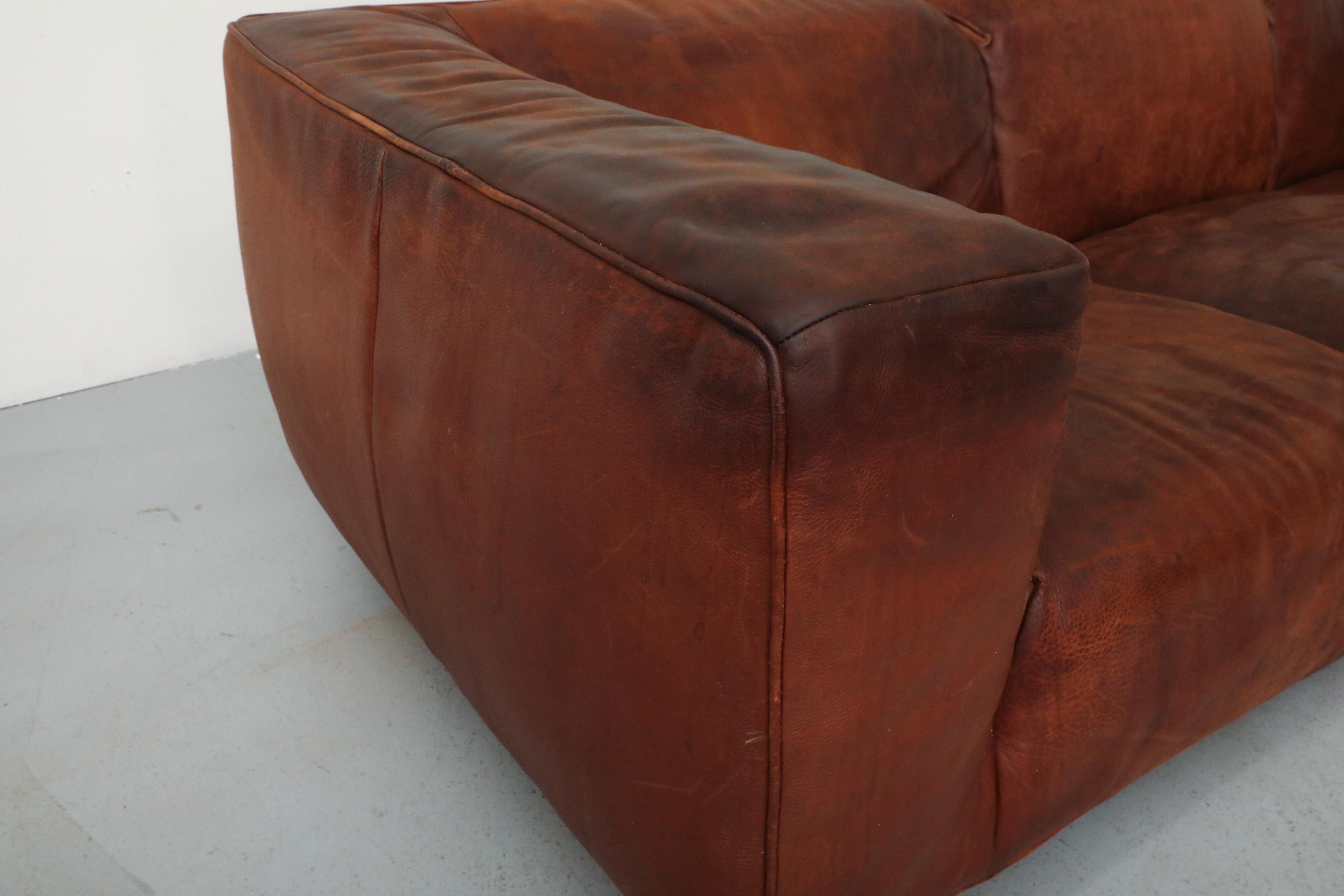 Mid-Century Cognac Leather 'Bommel' Sofa by Gerard Van Den Berg for Label, 1985 10