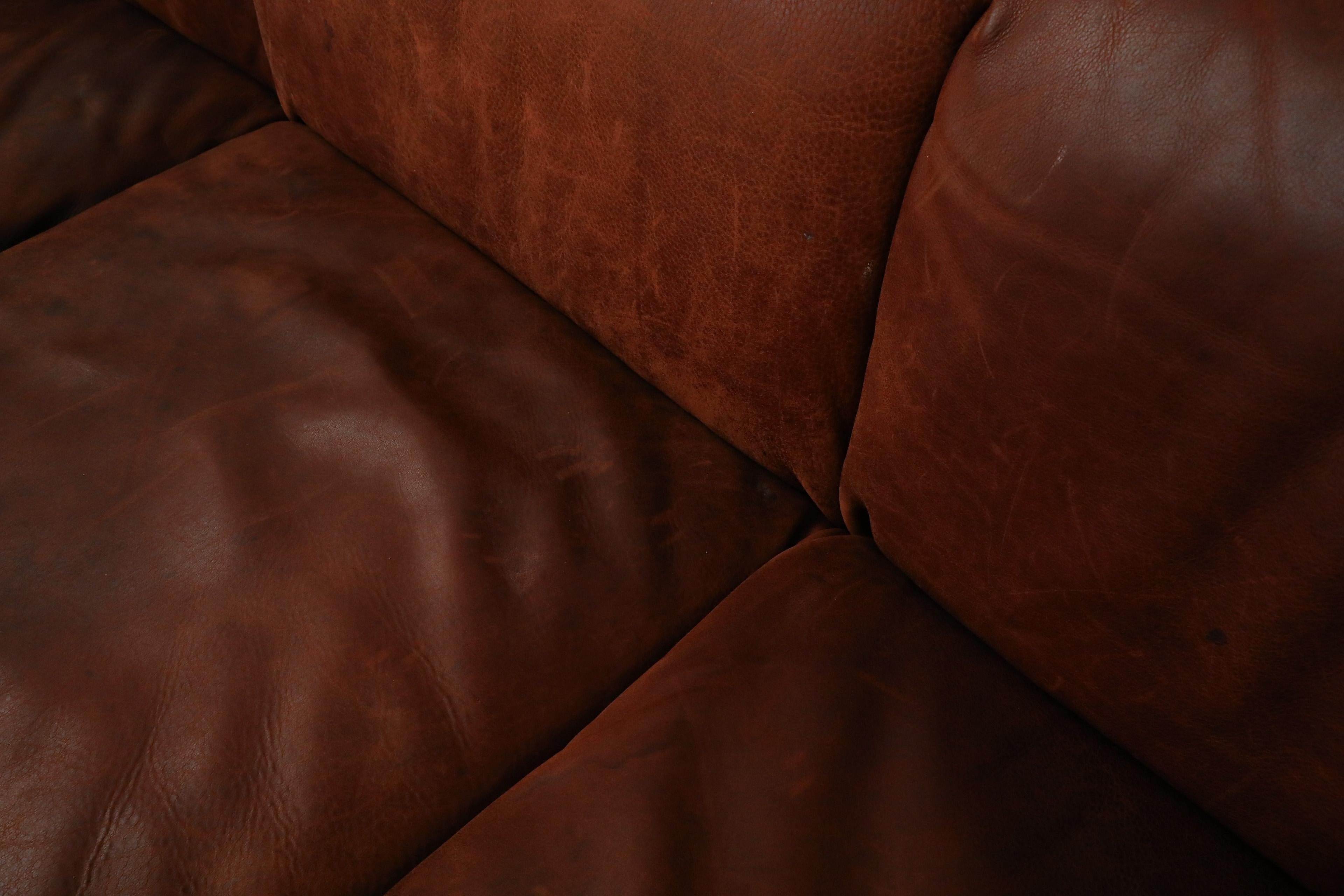 Mid-Century Cognac Leather 'Bommel' Sofa by Gerard Van Den Berg for Label, 1985 13