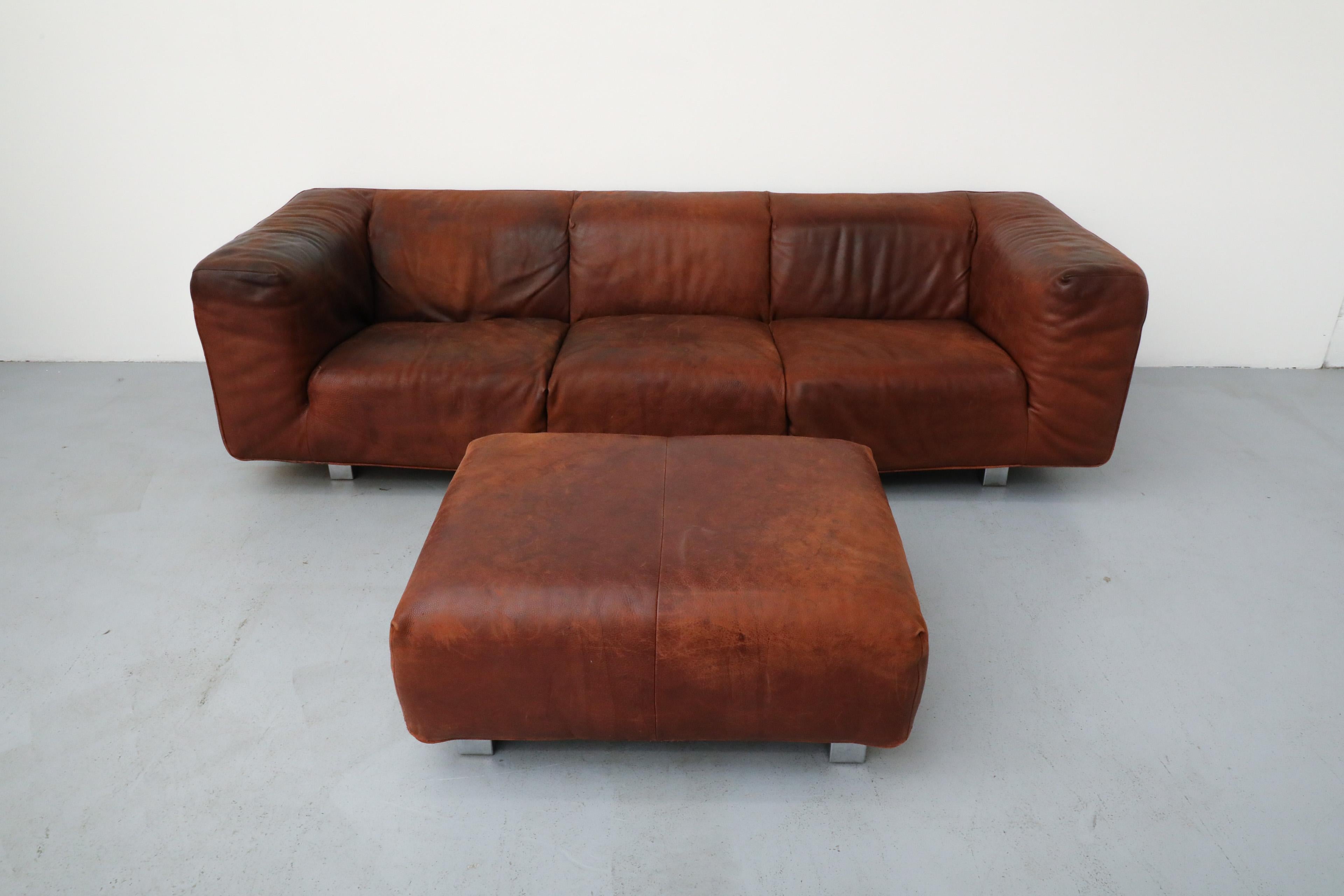 Mid-Century Cognac Leather 'Bommel' Sofa by Gerard Van Den Berg for Label, 1985 14