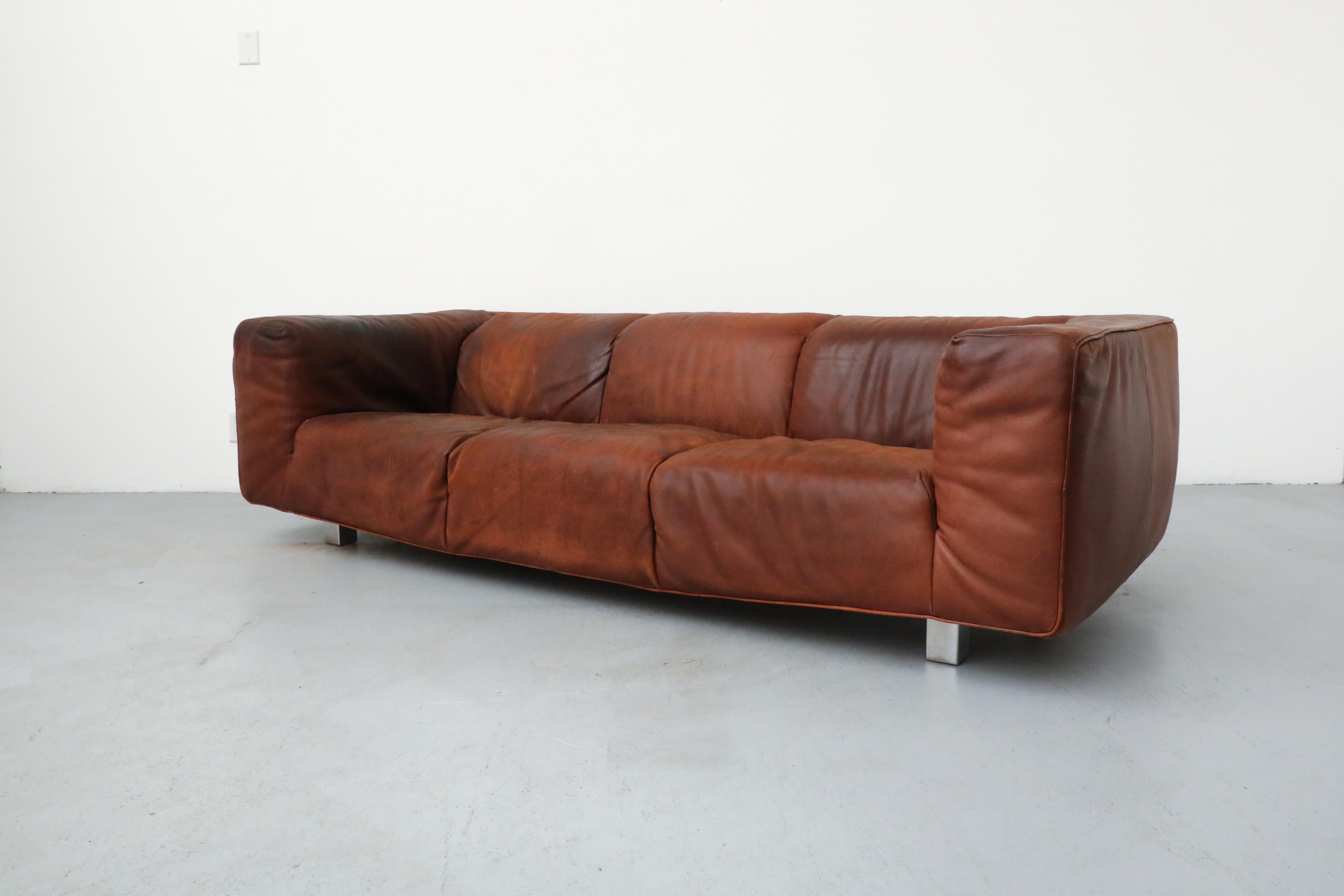 Mid-Century Modern Mid-Century Cognac Leather 'Bommel' Sofa by Gerard Van Den Berg for Label, 1985