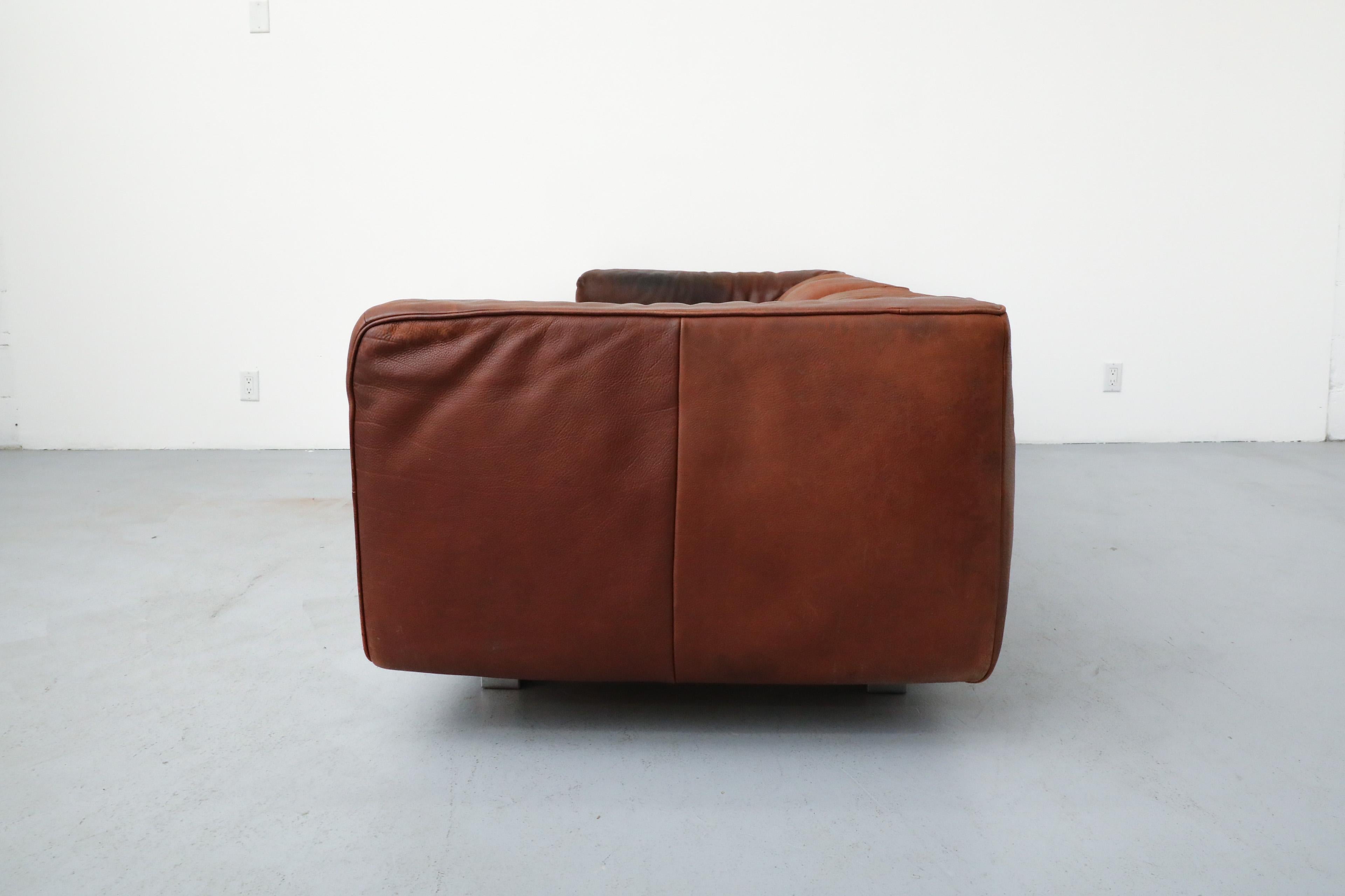 Dutch Mid-Century Cognac Leather 'Bommel' Sofa by Gerard Van Den Berg for Label, 1985