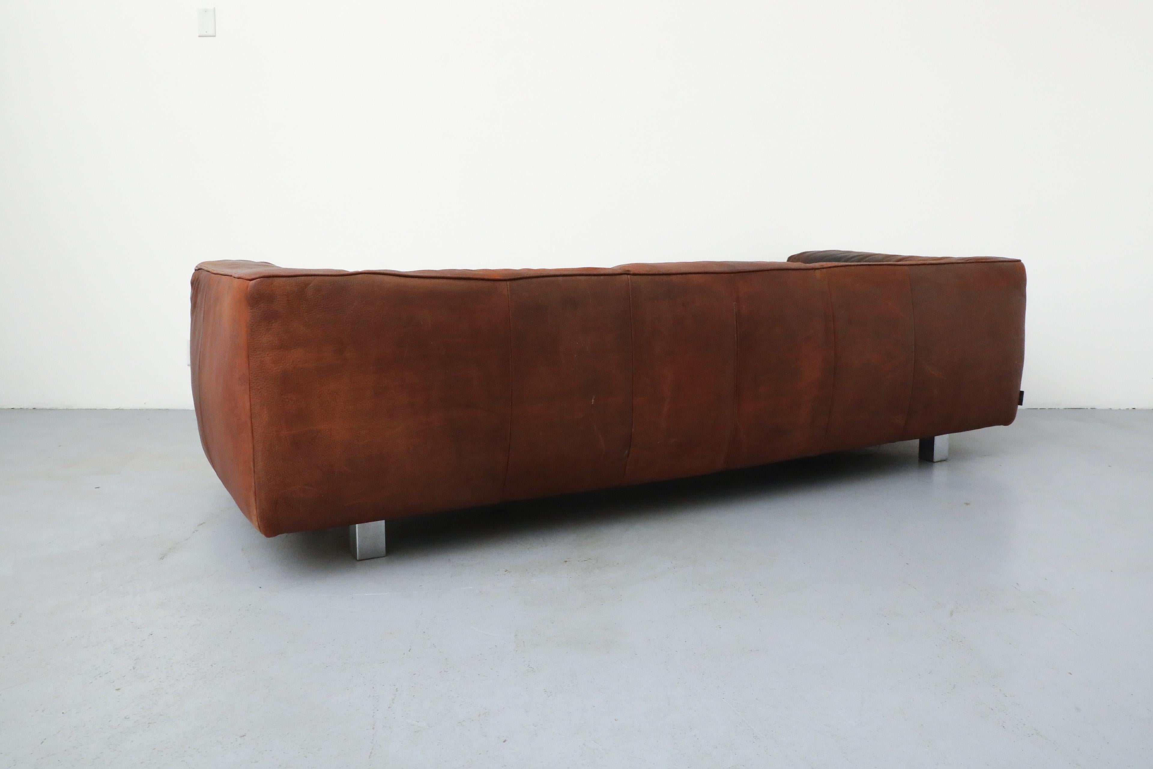 Mid-Century Cognac Leather 'Bommel' Sofa by Gerard Van Den Berg for Label, 1985 In Good Condition In Los Angeles, CA