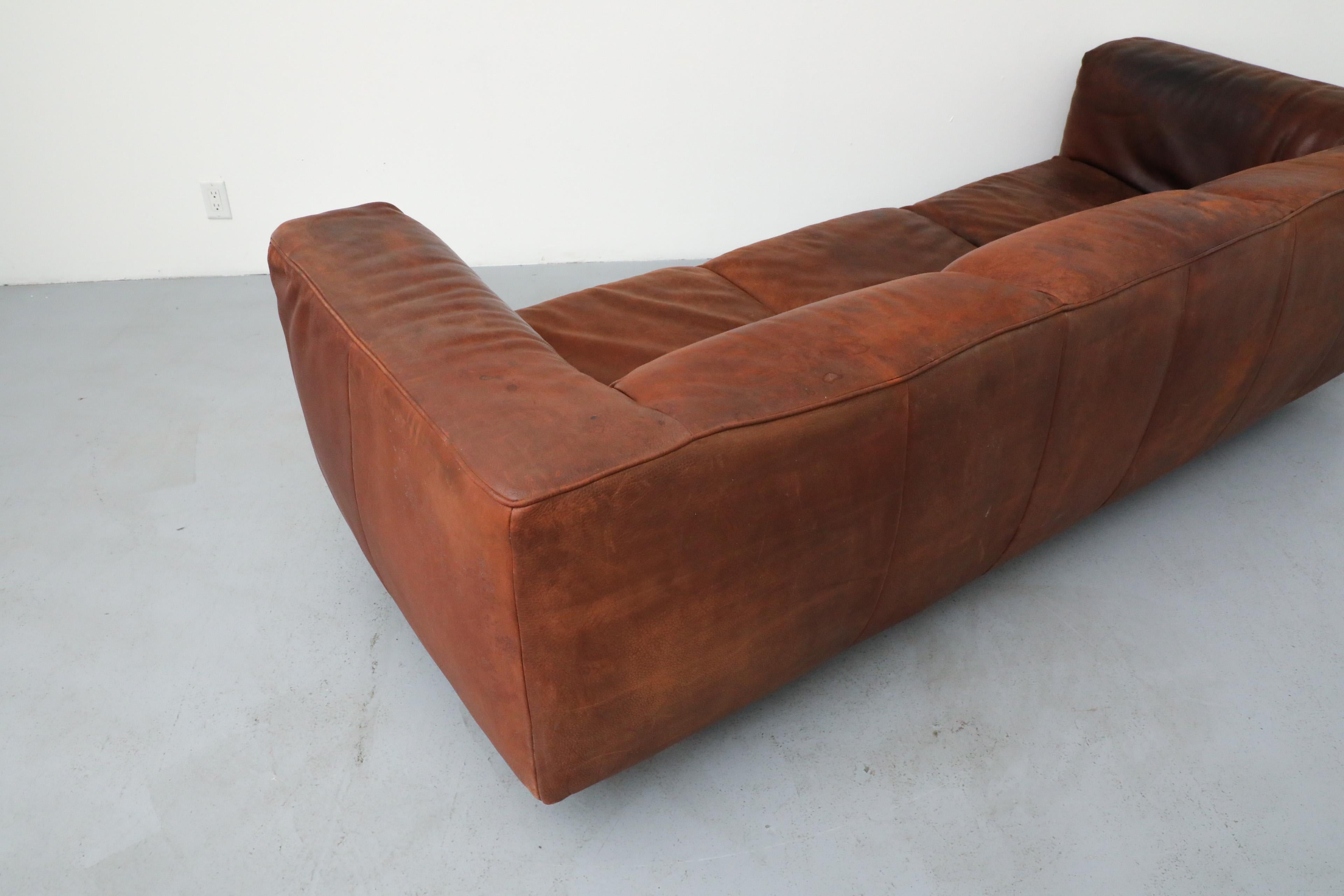 Late 20th Century Mid-Century Cognac Leather 'Bommel' Sofa by Gerard Van Den Berg for Label, 1985
