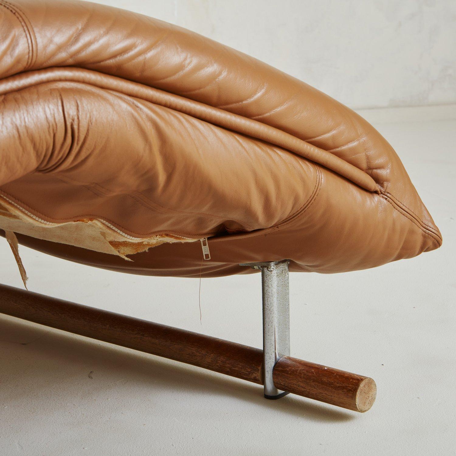 Mid Century Cognac Leather Chaise Lounge Chair, 1960s 5