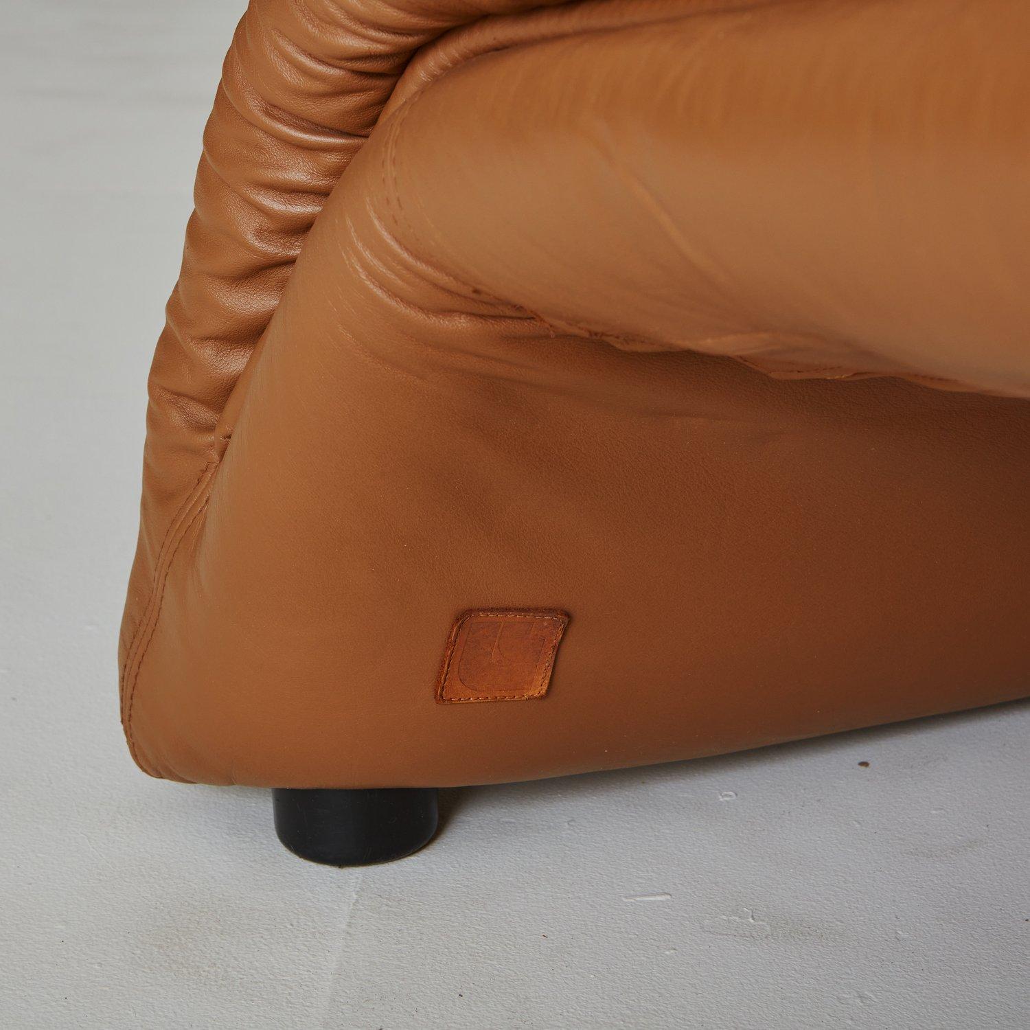 Mid Century Cognac Leather Chaise Lounge Chair, 1960s 6