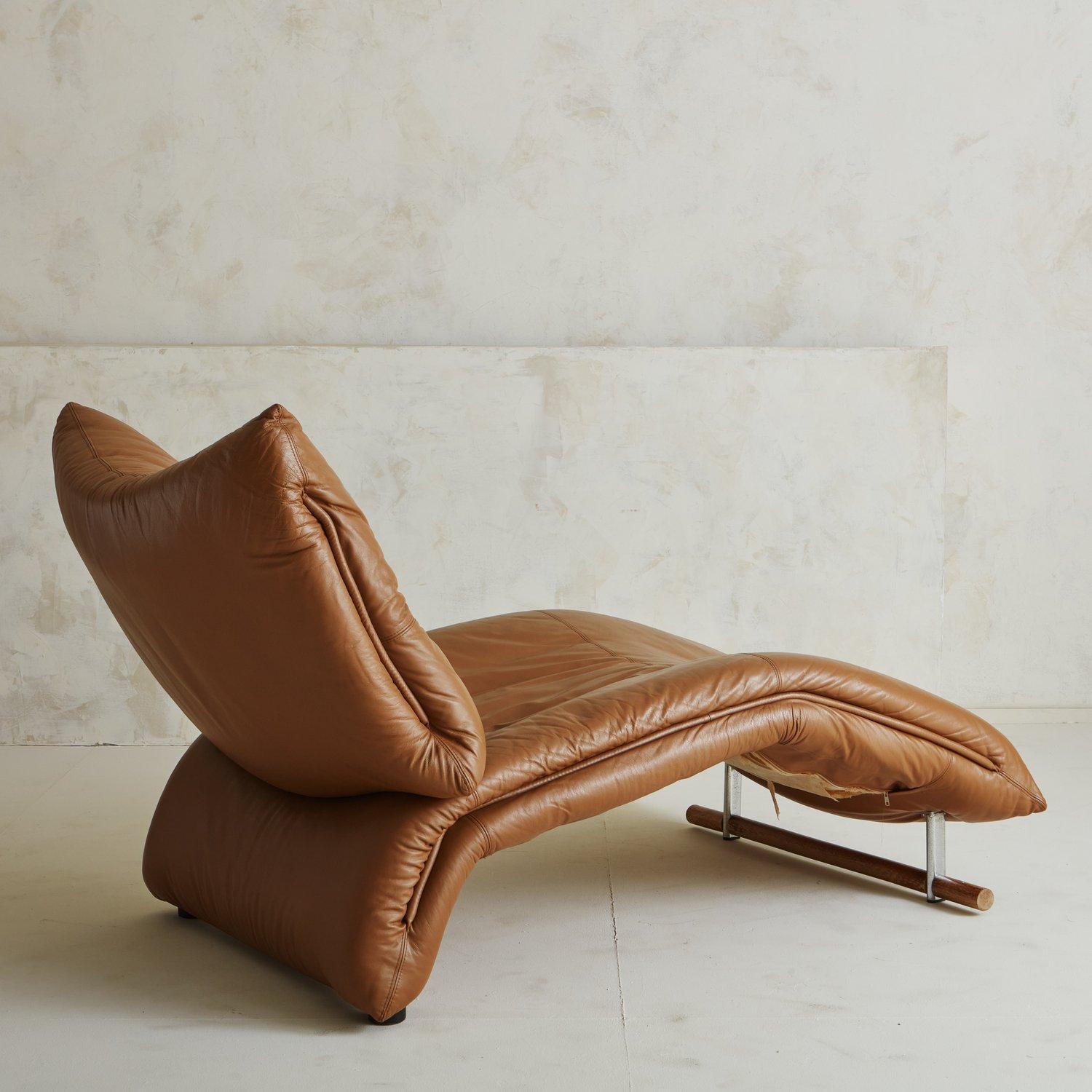 Mid-Century Modern Mid Century Cognac Leather Chaise Lounge Chair, 1960s