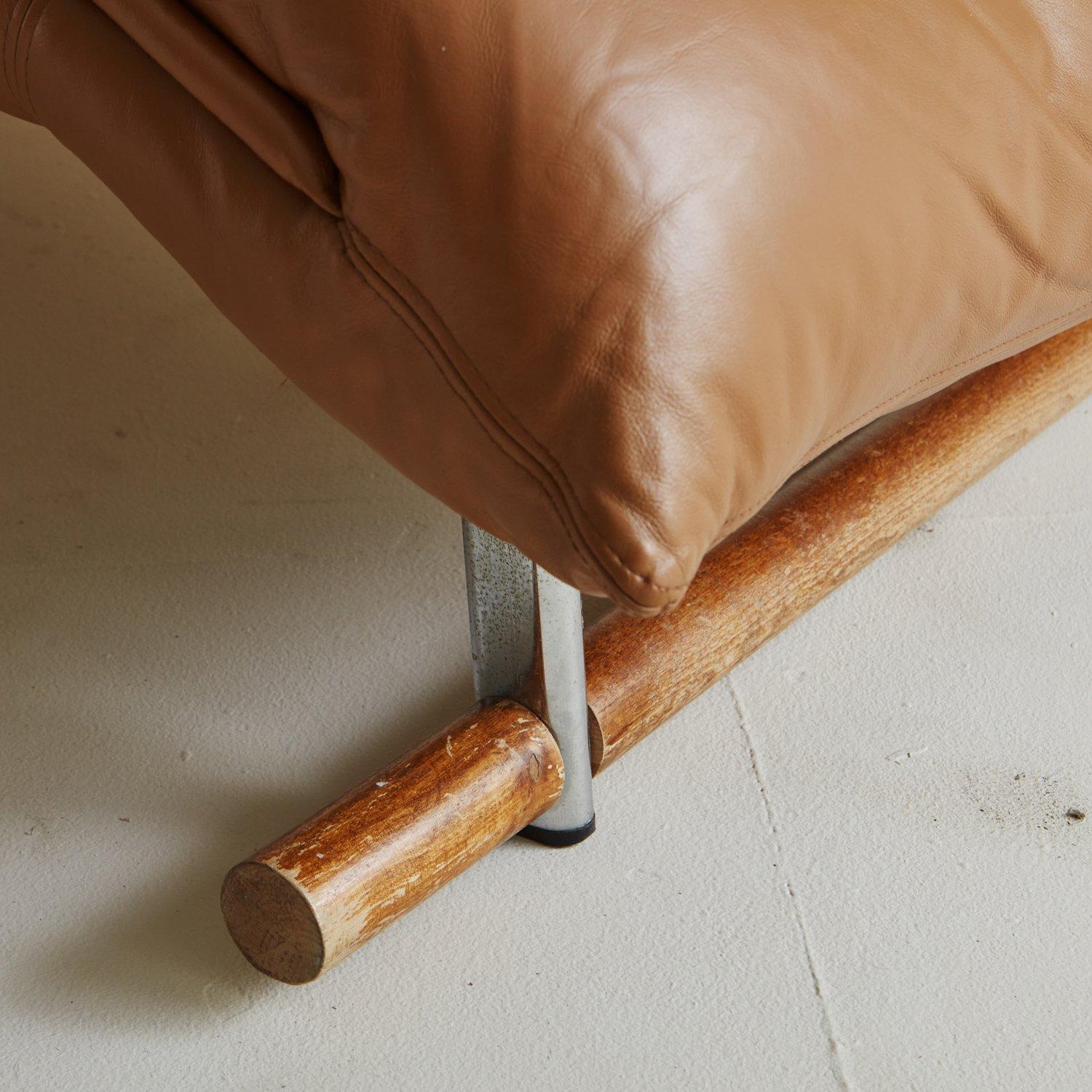 Mid-20th Century Mid Century Cognac Leather Chaise Lounge Chair, 1960s