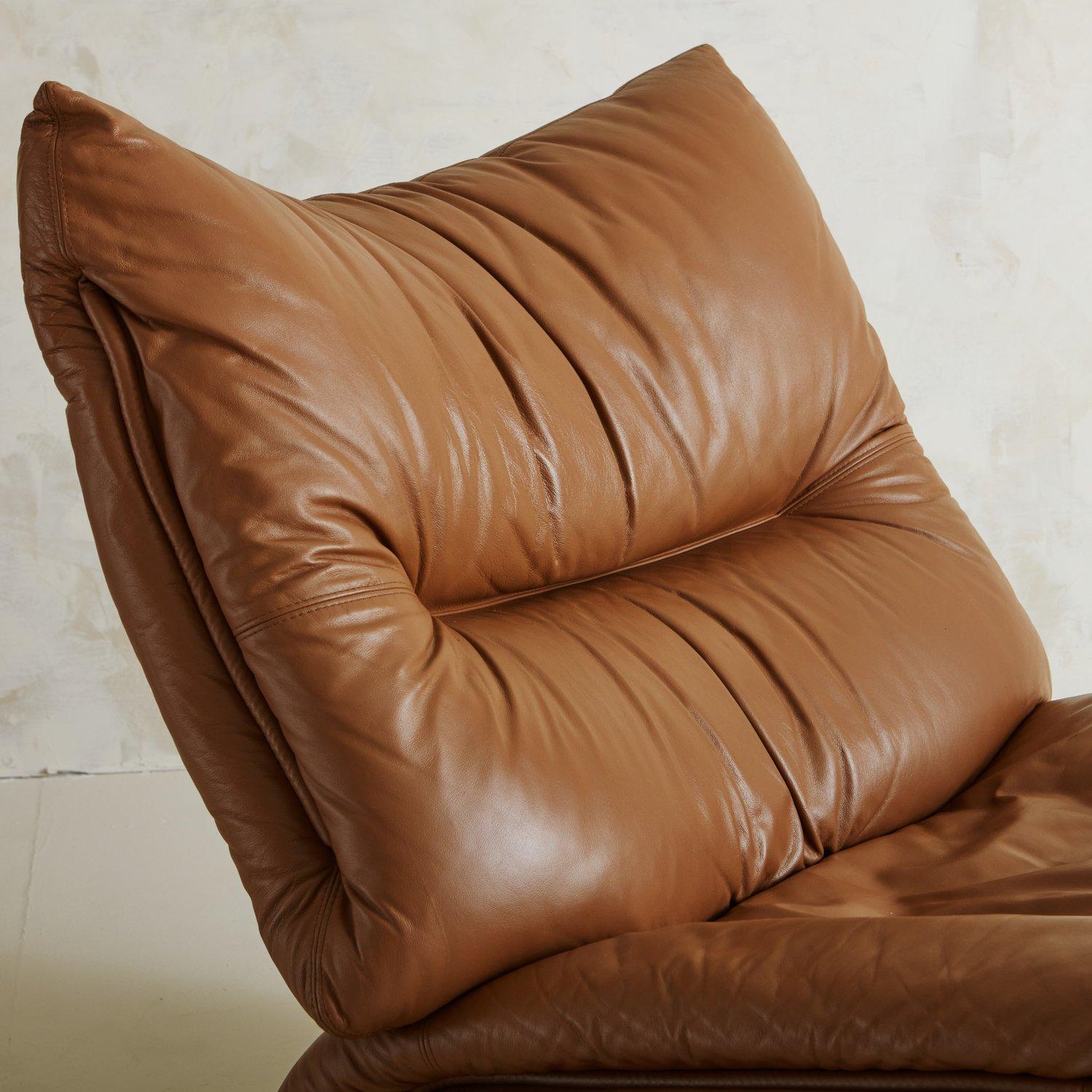 Mid Century Cognac Leather Chaise Lounge Chair, 1960s 1
