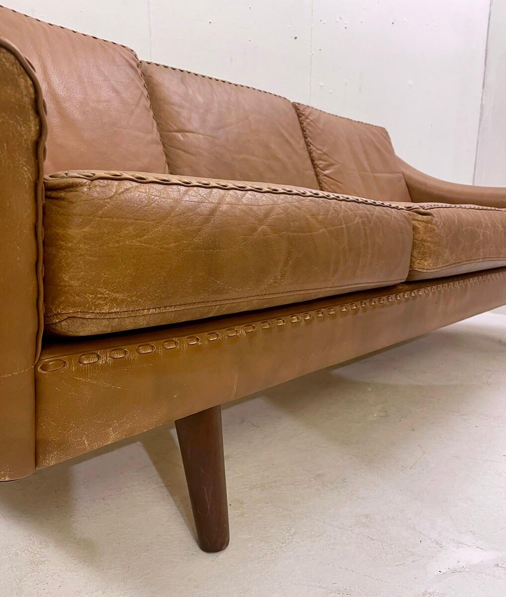 Cognacfarbenes Leder-Sofa-Modell „Matador“ von Aage Christiansen, Dänemark, Mitte des Jahrhunderts  im Angebot 1