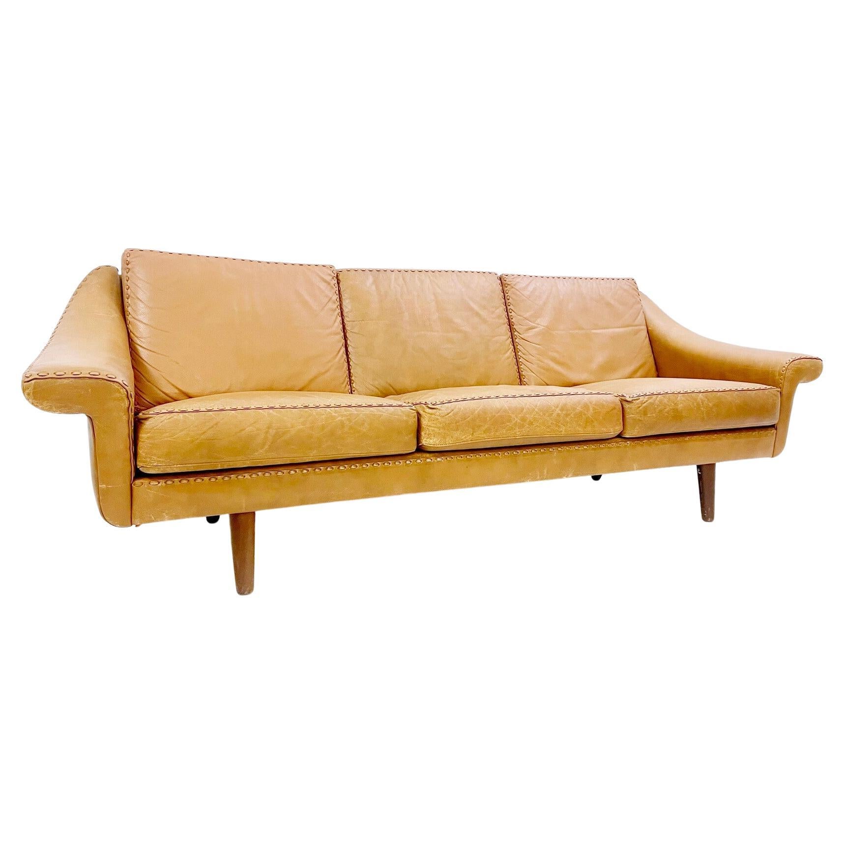 Mid-Century Cognac Leather Sofa Model ''Matador" by Aage Christiansen, Denmark 