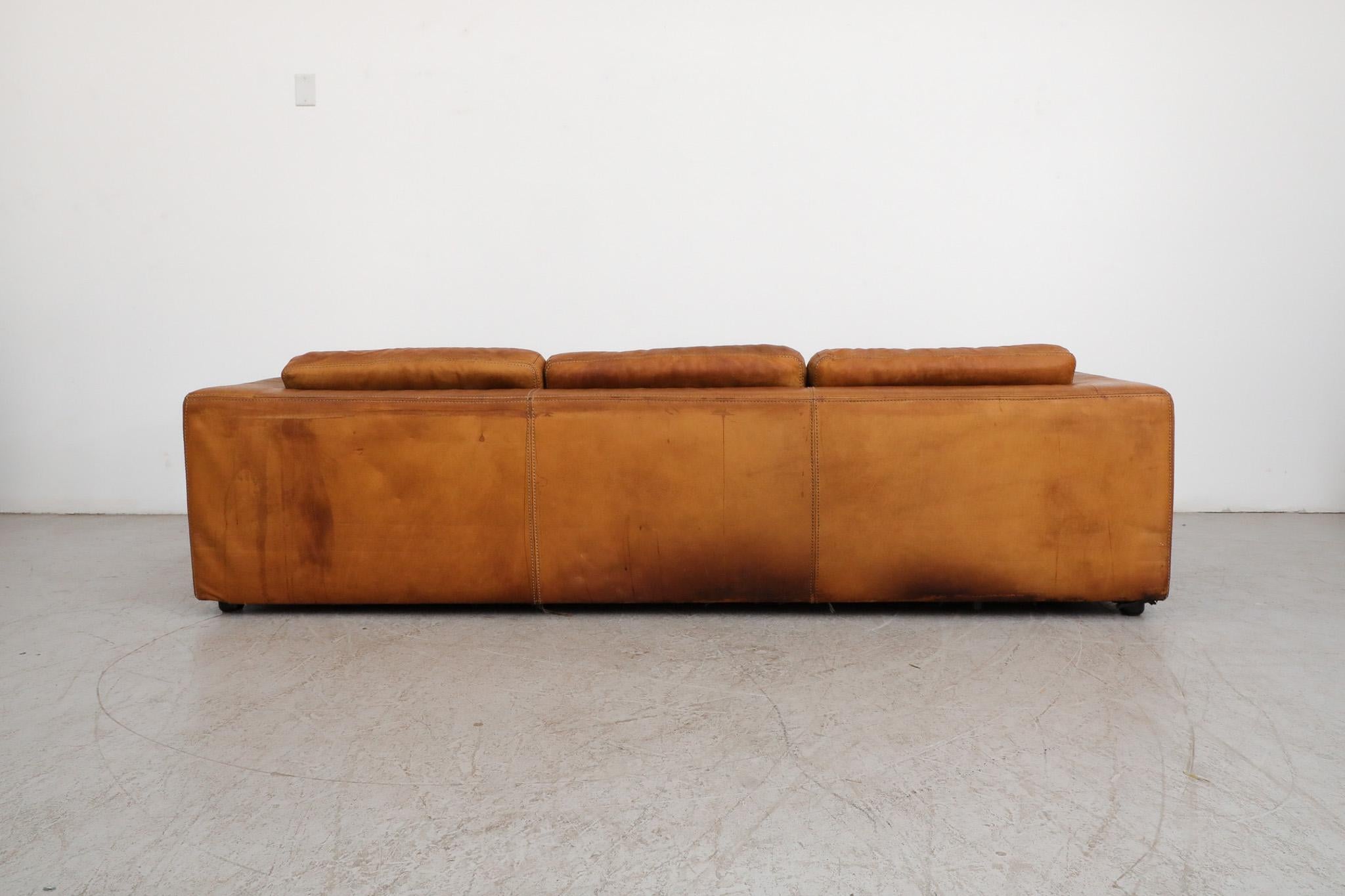 Mid-20th Century Mid-Century Cognac Leather Three Seater Sofa
