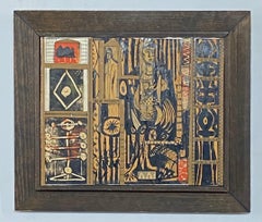 Peinture de collage du milieu du siècle de l'artiste californien Robert Gilberg vers 1960