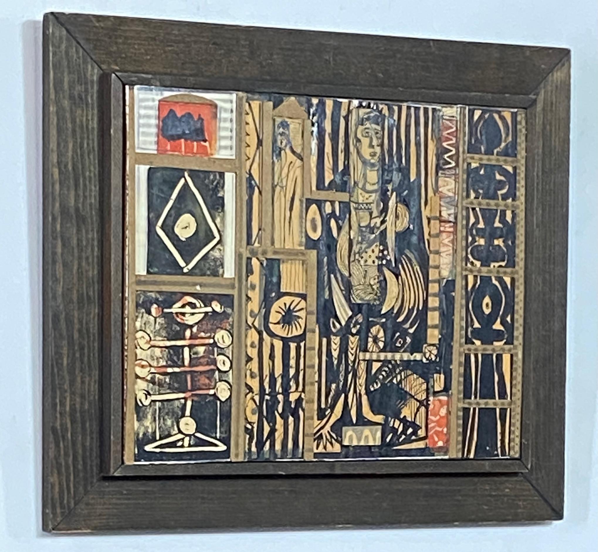 Mid-Century Modern Mid Century Collage Painting by California Artist Robert Gilberg circa 1960 For Sale