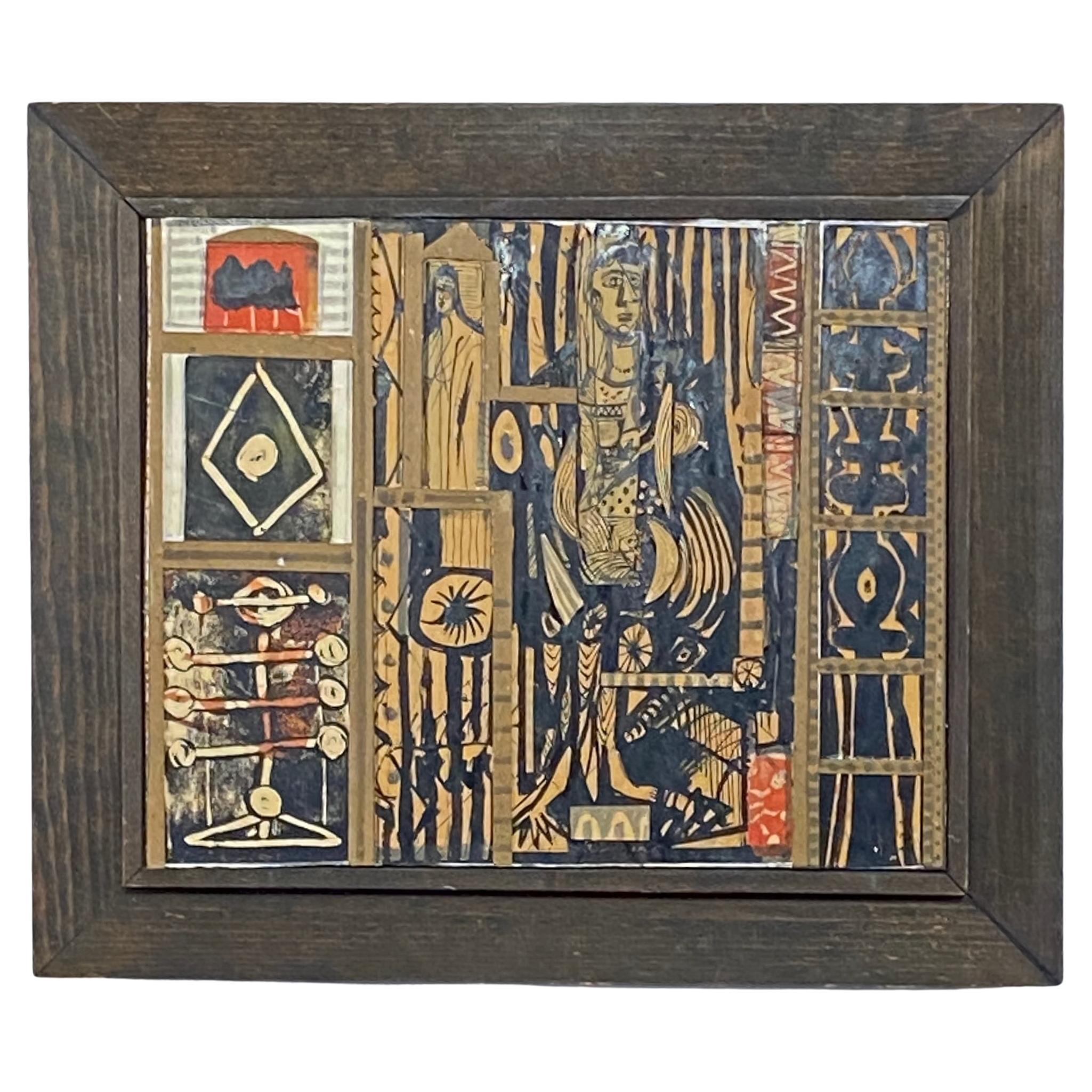 Mid Century Collage Painting by California Artist Robert Gilberg circa 1960 For Sale