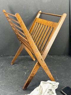 Mid-Century Collapsible Wood Magazine Holder Rack