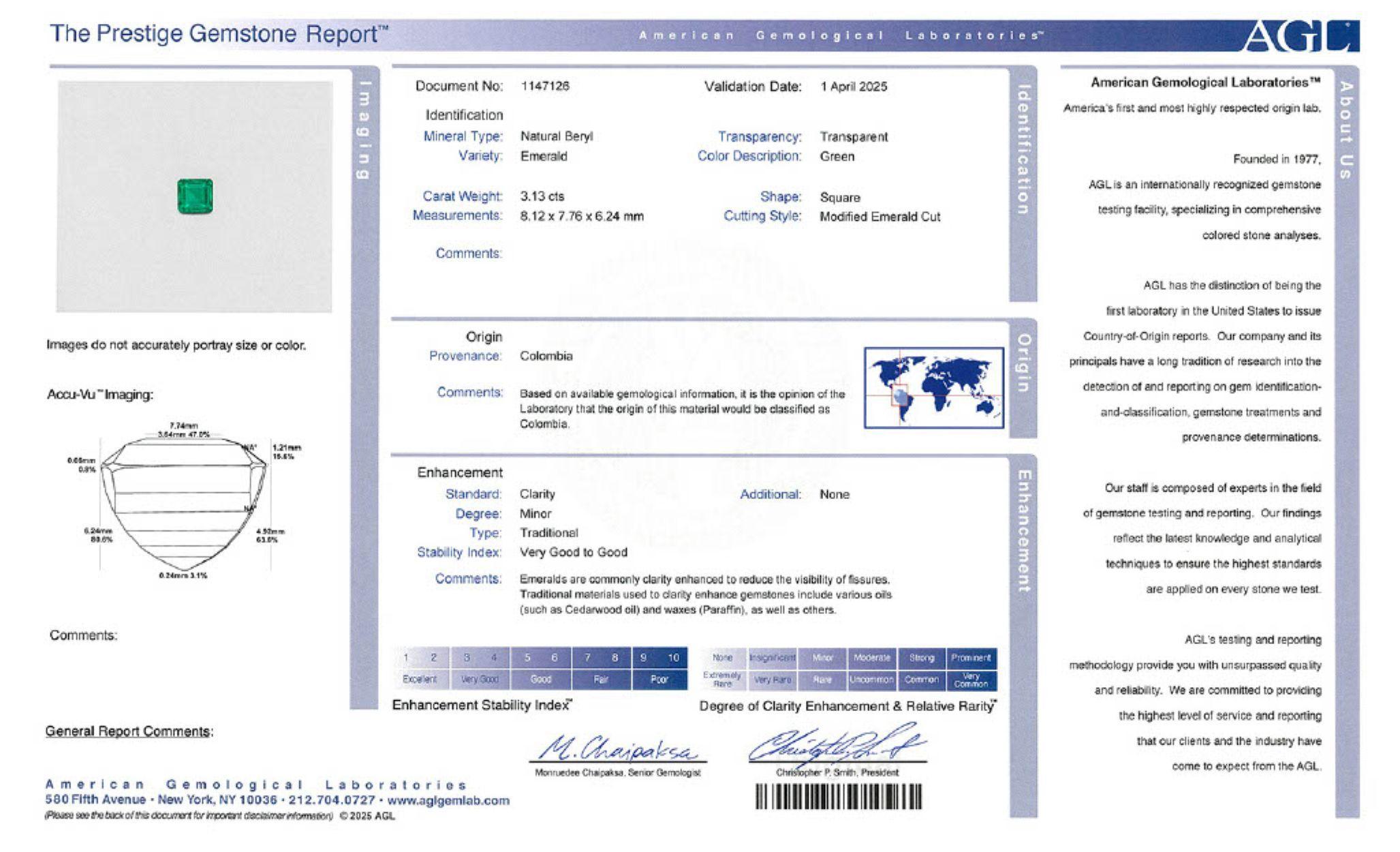 Anello da cocktail con smeraldo colombiano di metà secolo, diamante e platino, fibbia vintage AGL in vendita 10