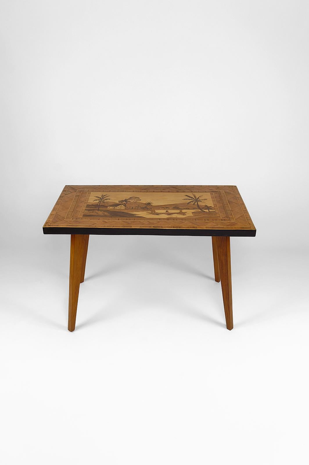 Mid-Century Modern African Mid-Century Colonial Coffee Table with Inlaid Wood , circa 1960 For Sale
