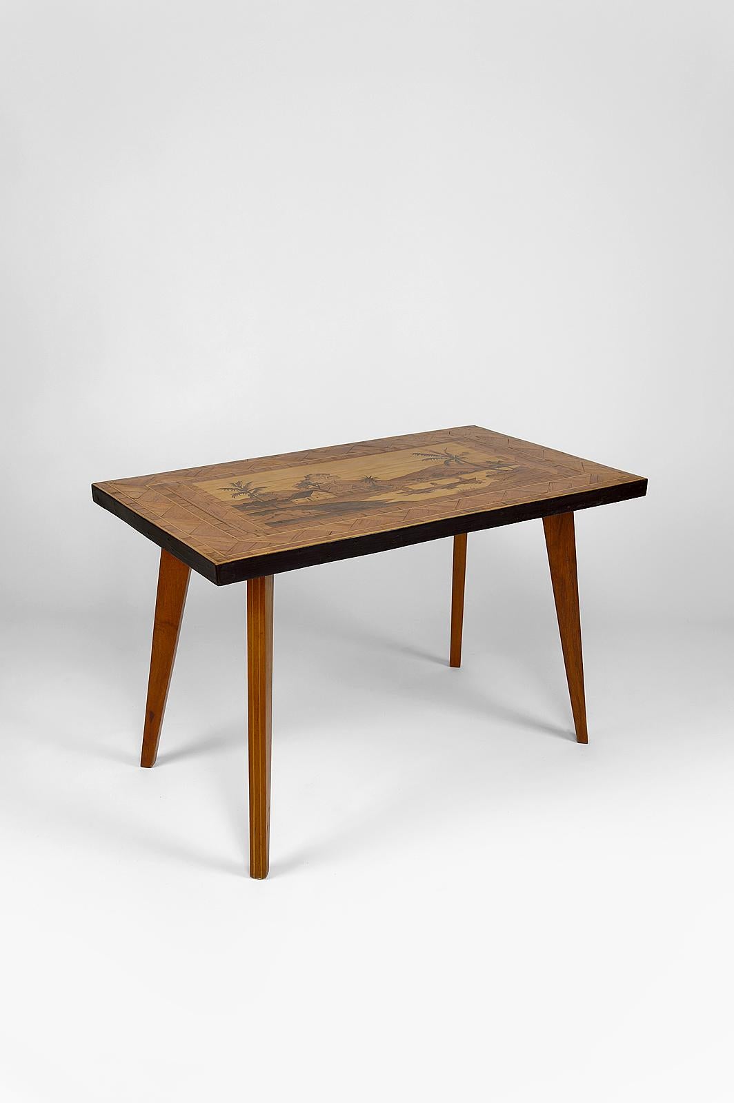 Malagasy African Mid-Century Colonial Coffee Table with Inlaid Wood , circa 1960 For Sale