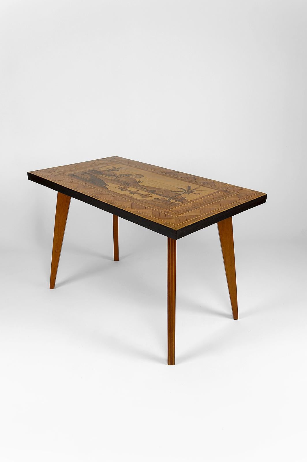 Inlay African Mid-Century Colonial Coffee Table with Inlaid Wood , circa 1960 For Sale