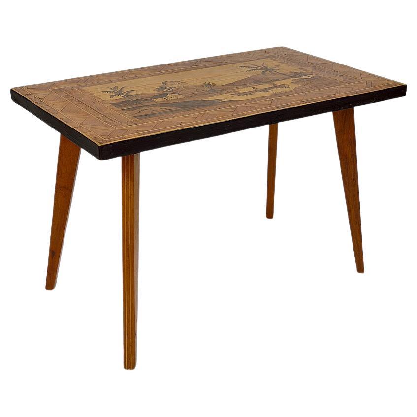 African Mid-Century Colonial Coffee Table with Inlaid Wood , circa 1960