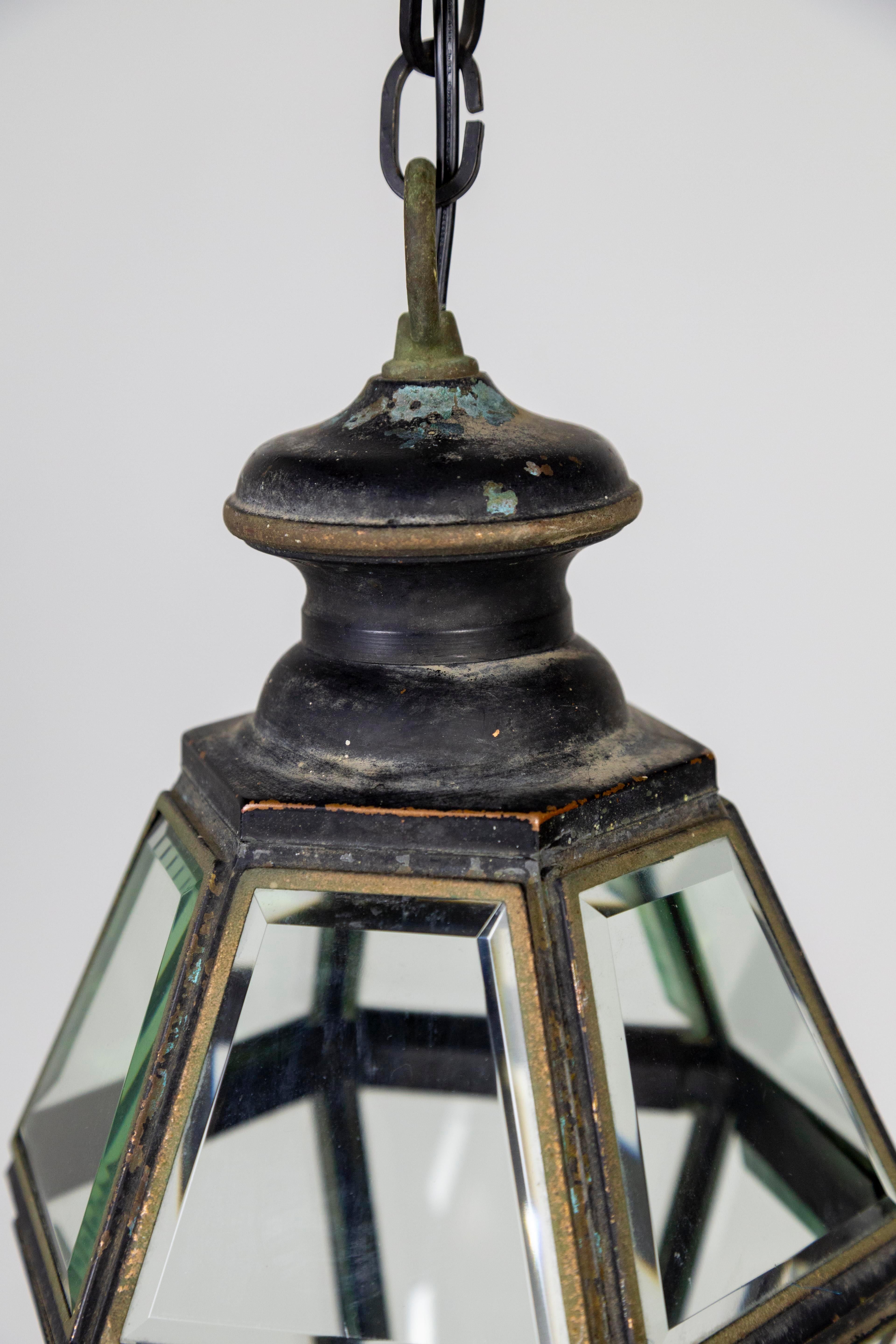 Midcentury Colonial Revival Bevelled Hexagon Lanterns ‘Pair’ 1