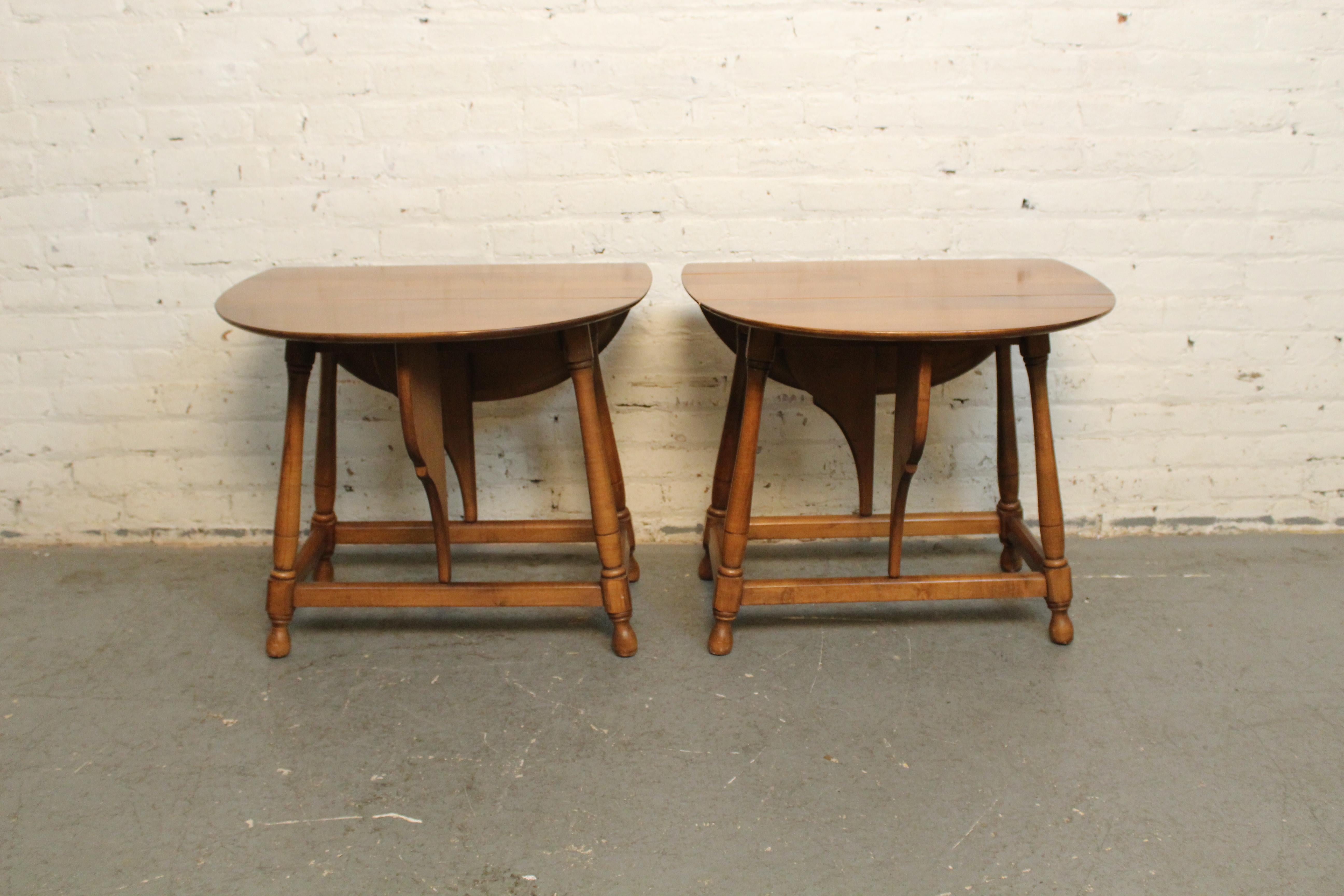 Carved Mid-Century Colonial Revival Maple Drop Leaf Tables For Sale