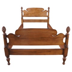 Mid Century Colonial Revival Walnut Full Size Pineapple 4 Post Bed