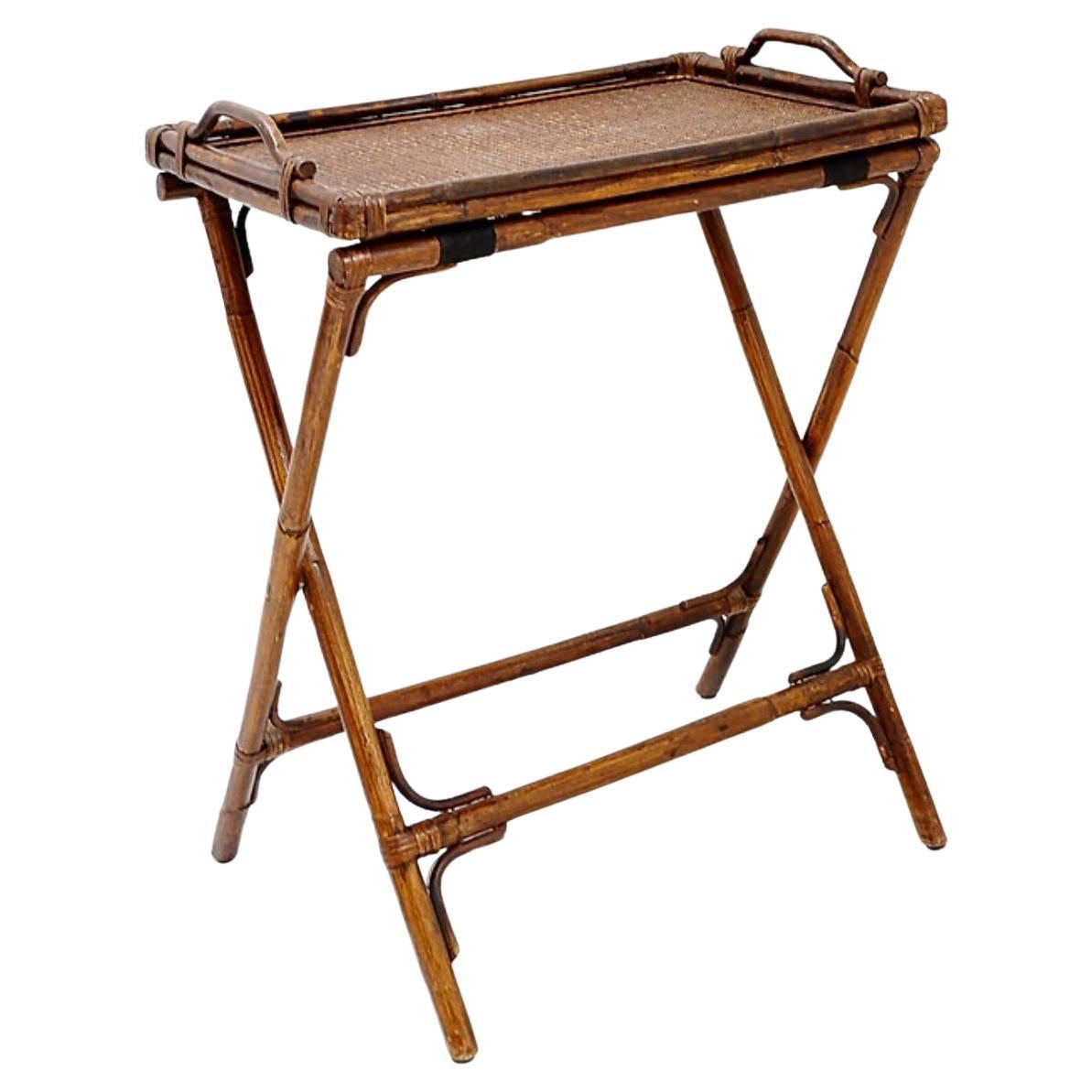 Mid-Century Colonial Style Bamboo Folding Tray Table