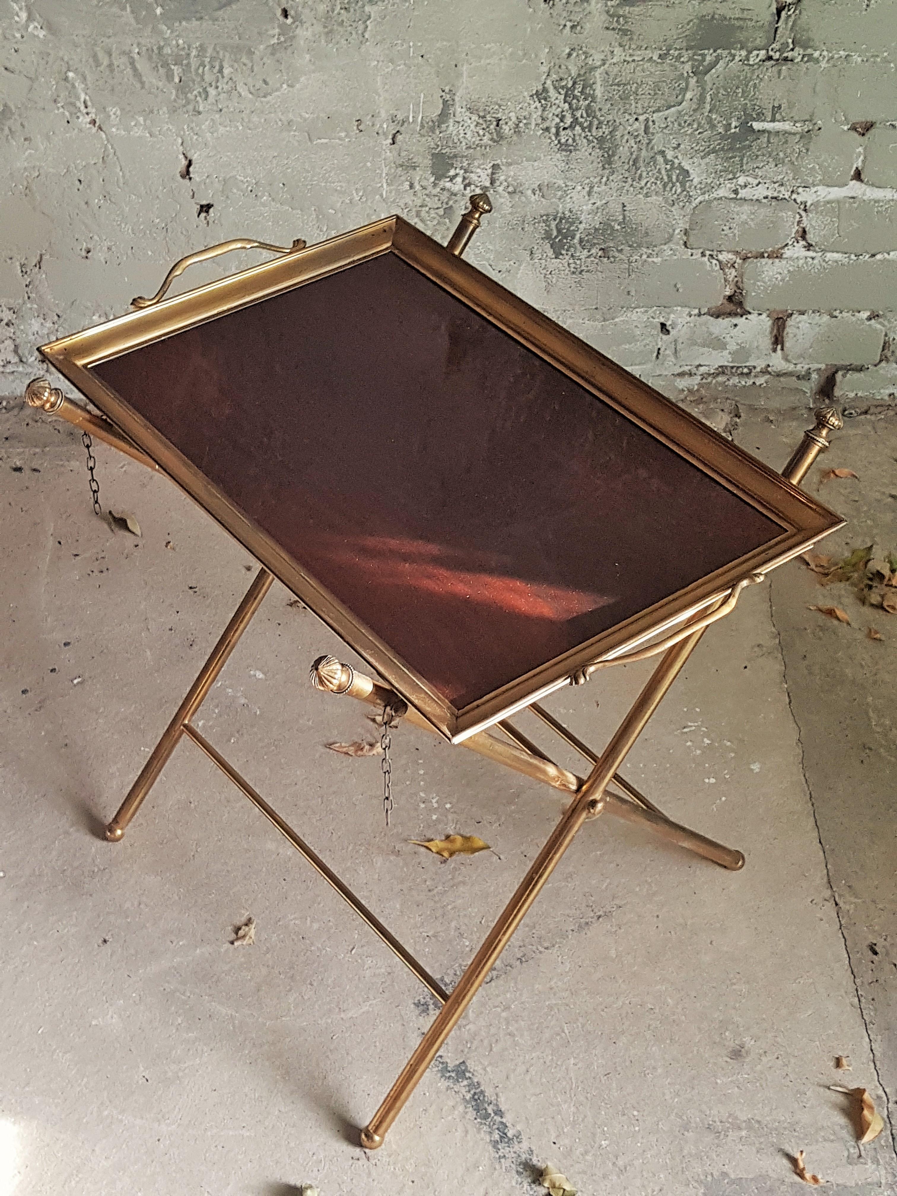 Midcentury Colonial Tray Table Brass Bamboo Style Maison Jansen, France 1960s For Sale 4