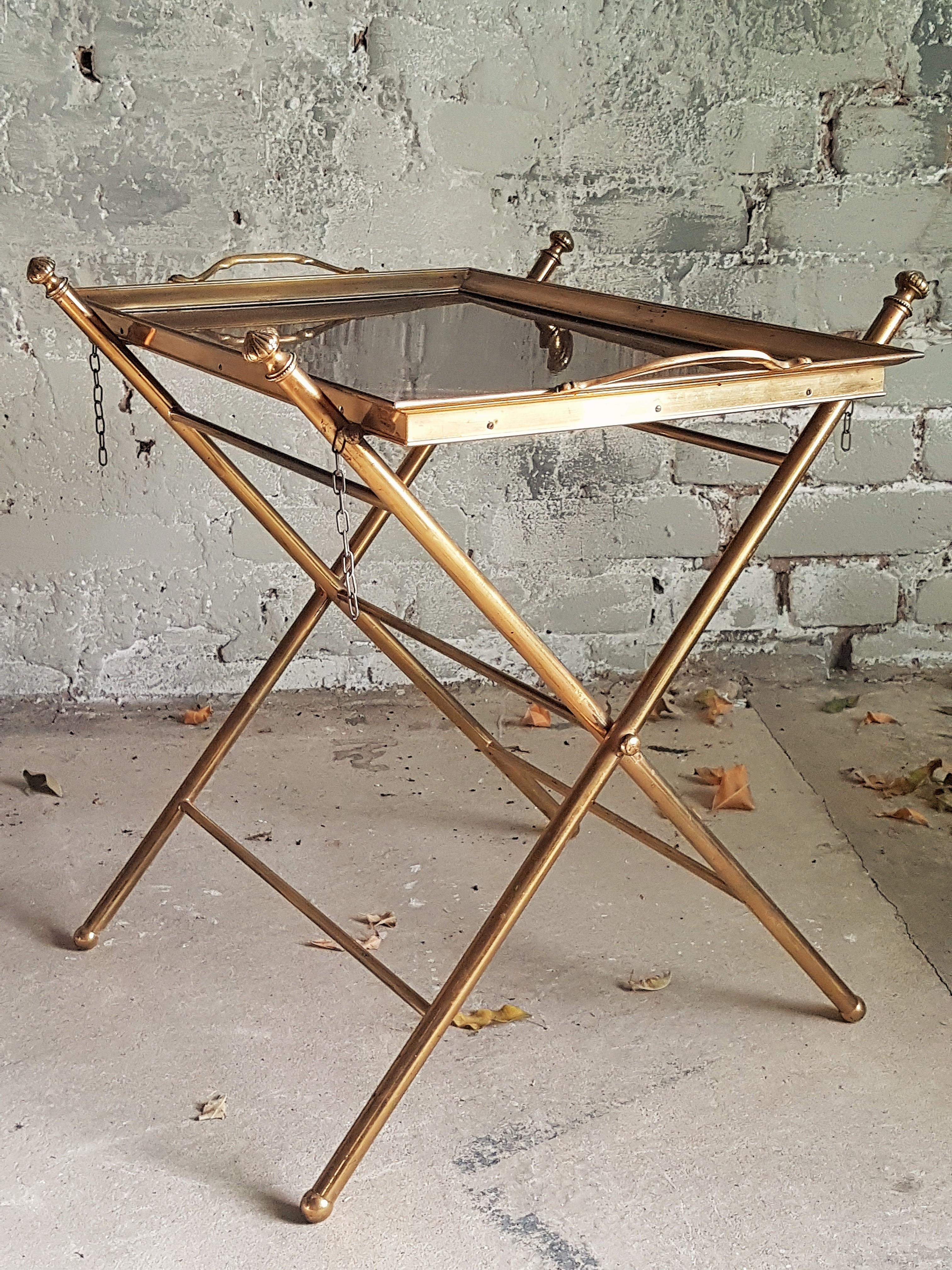 Midcentury Colonial Tray Table Brass Bamboo Style Maison Jansen, France 1960s For Sale 5