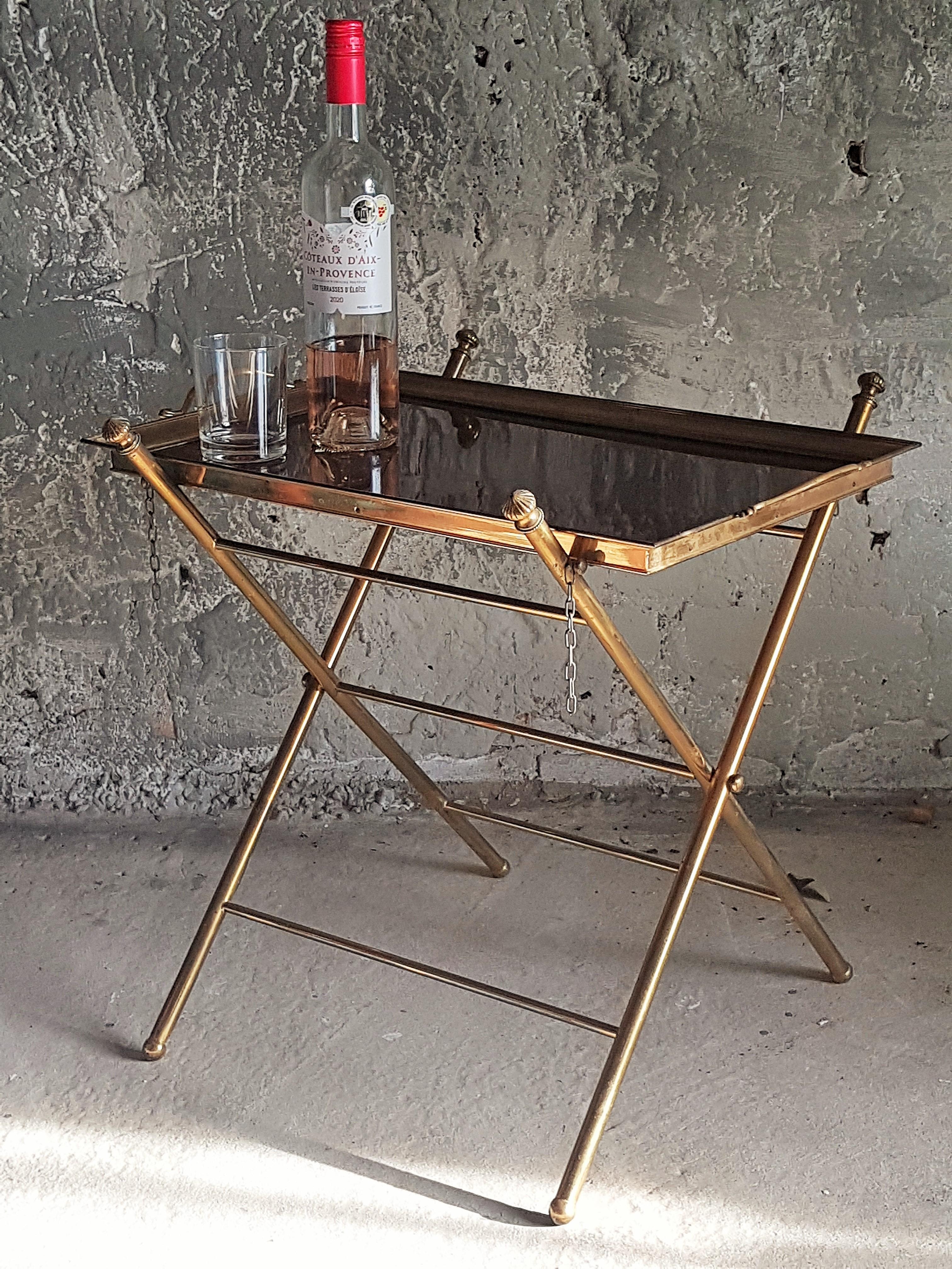 Midcentury Colonial Tray Table Brass Bamboo Style Maison Jansen, France 1960s For Sale 12