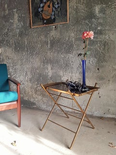 Midcentury Colonial Tray Table Brass Bamboo Style Maison Jansen, France 1960s