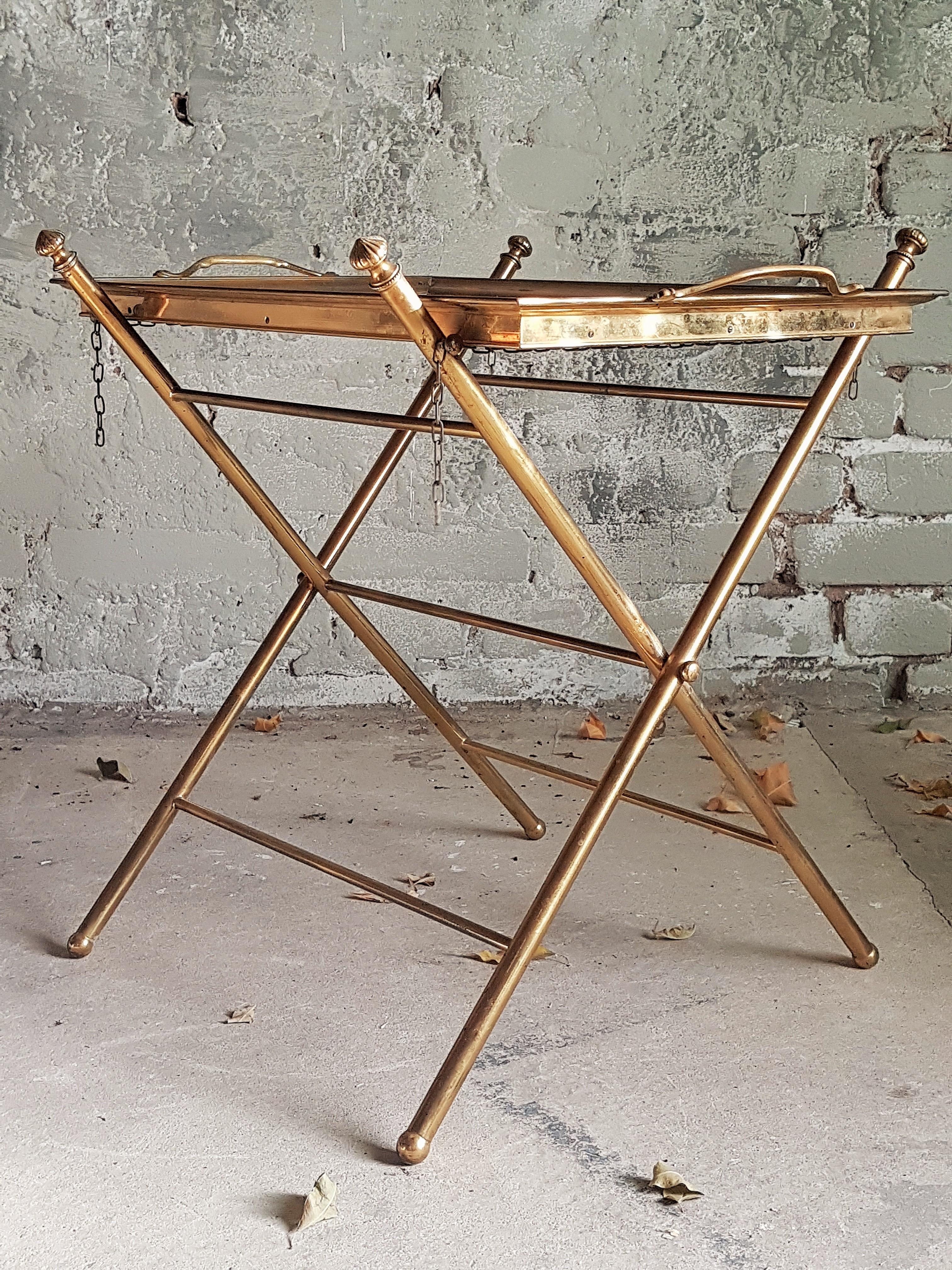 Mid-20th Century Midcentury Colonial Tray Table Brass Bamboo Style Maison Jansen, France 1960s For Sale