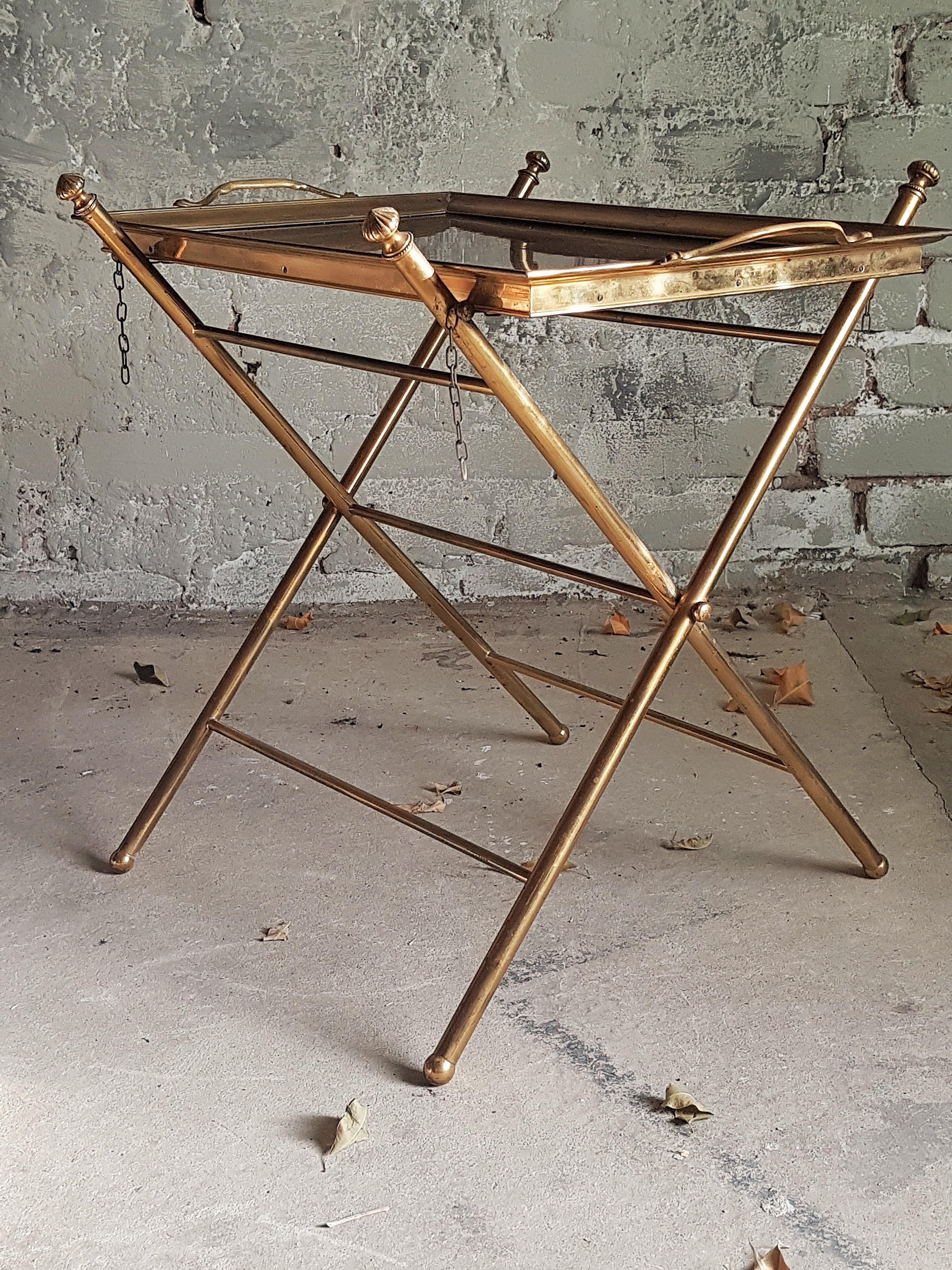 Midcentury Colonial Tray Table Brass Bamboo Style Maison Jansen, France 1960s For Sale 1