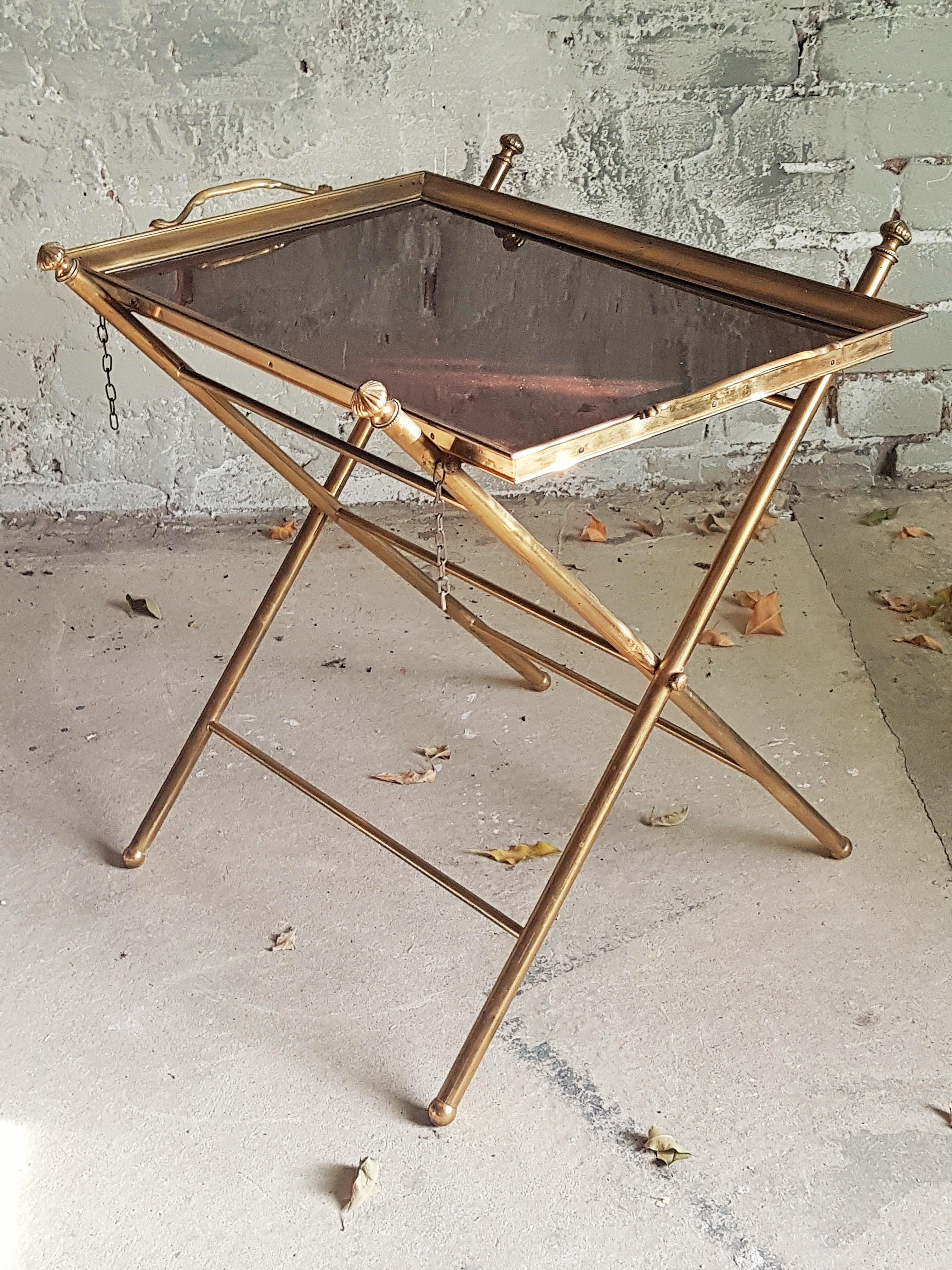 Midcentury Colonial Tray Table Brass Bamboo Style Maison Jansen, France 1960s For Sale 2