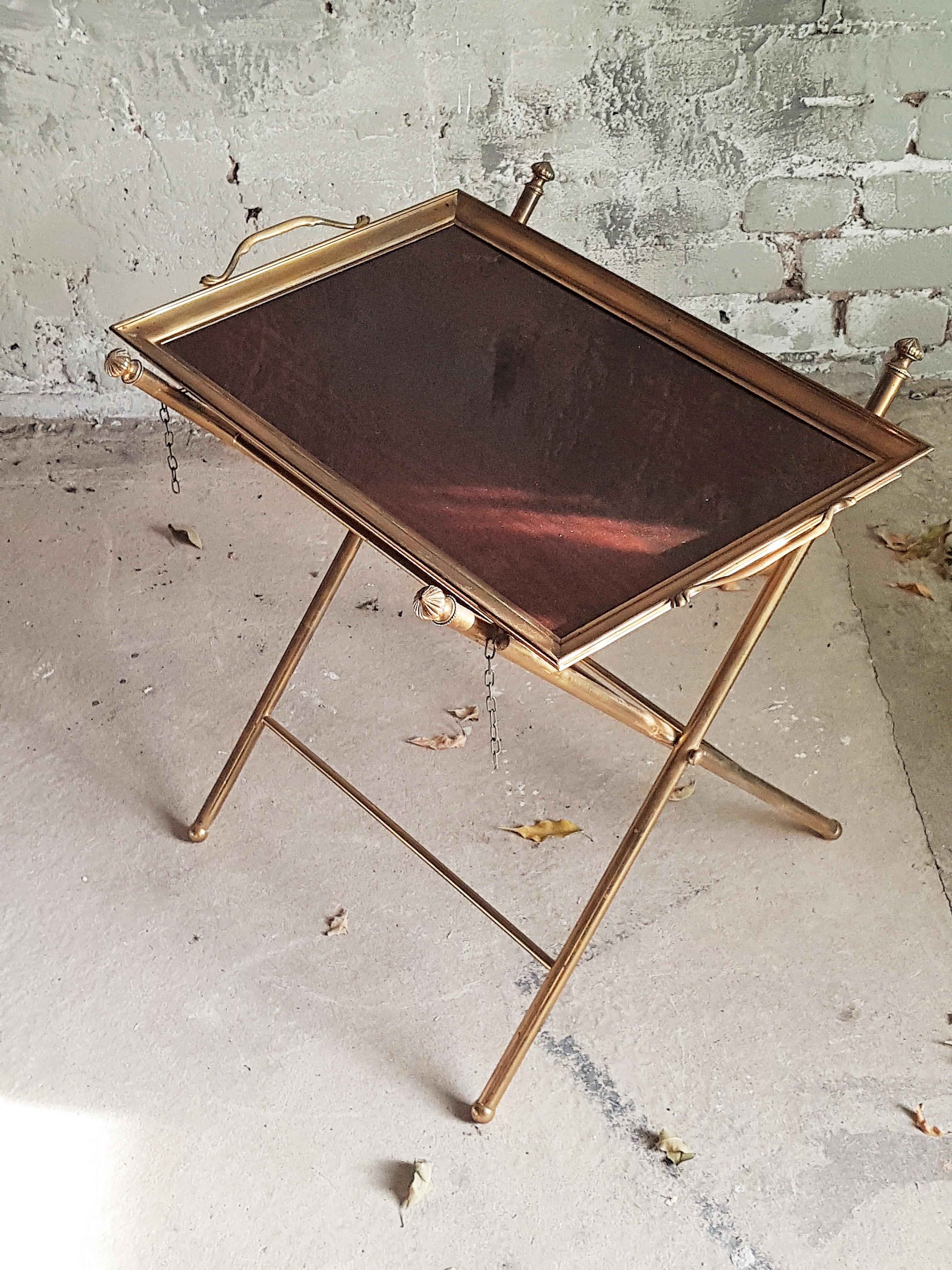 Midcentury Colonial Tray Table Brass Bamboo Style Maison Jansen, France 1960s For Sale 3