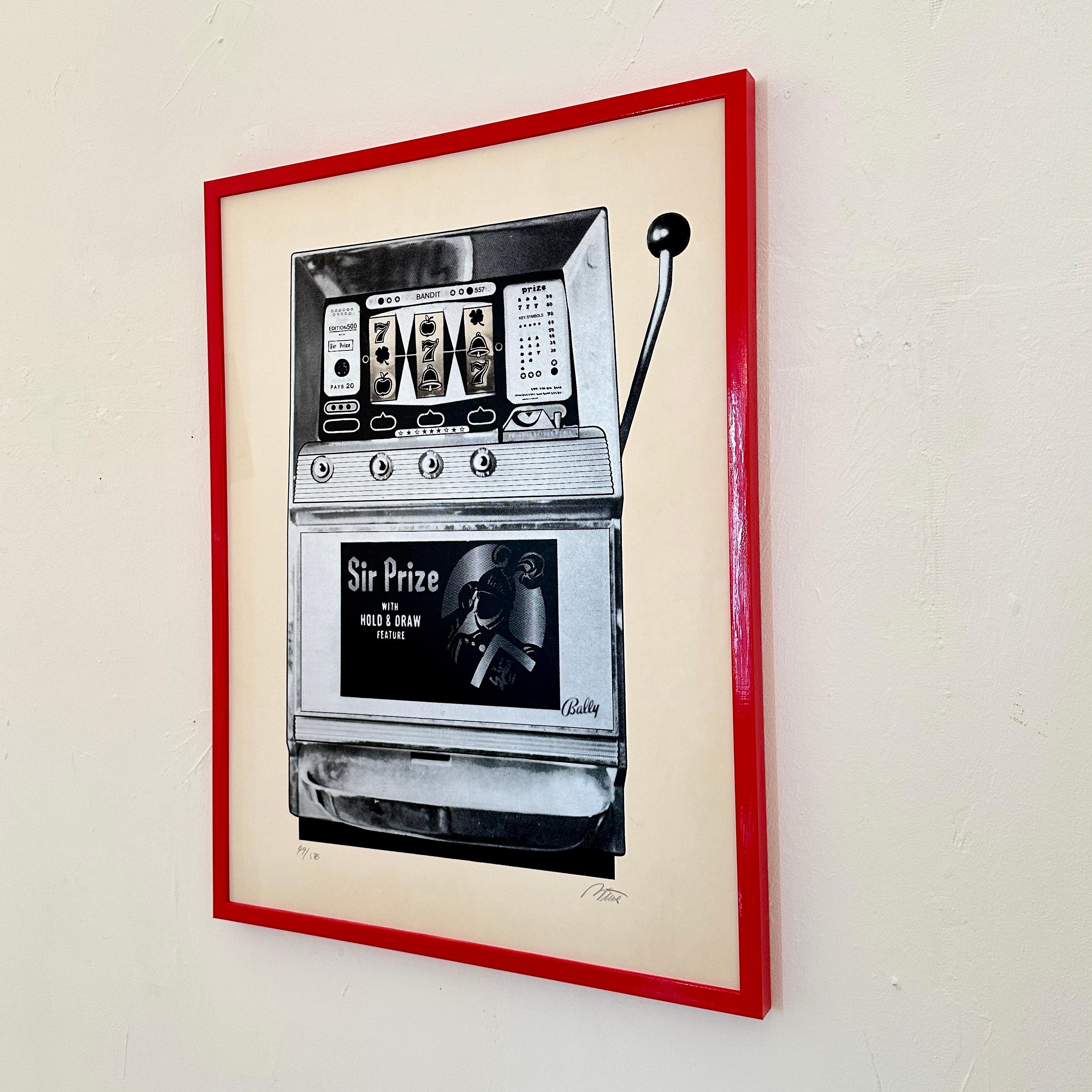 This captivating mid-century color lithograph, dating back to the 1970s, features a striking depiction of a silver game machine, epitomizing the technological and cultural advancements of the era. Signed and numbered, it exudes both artistic prowess