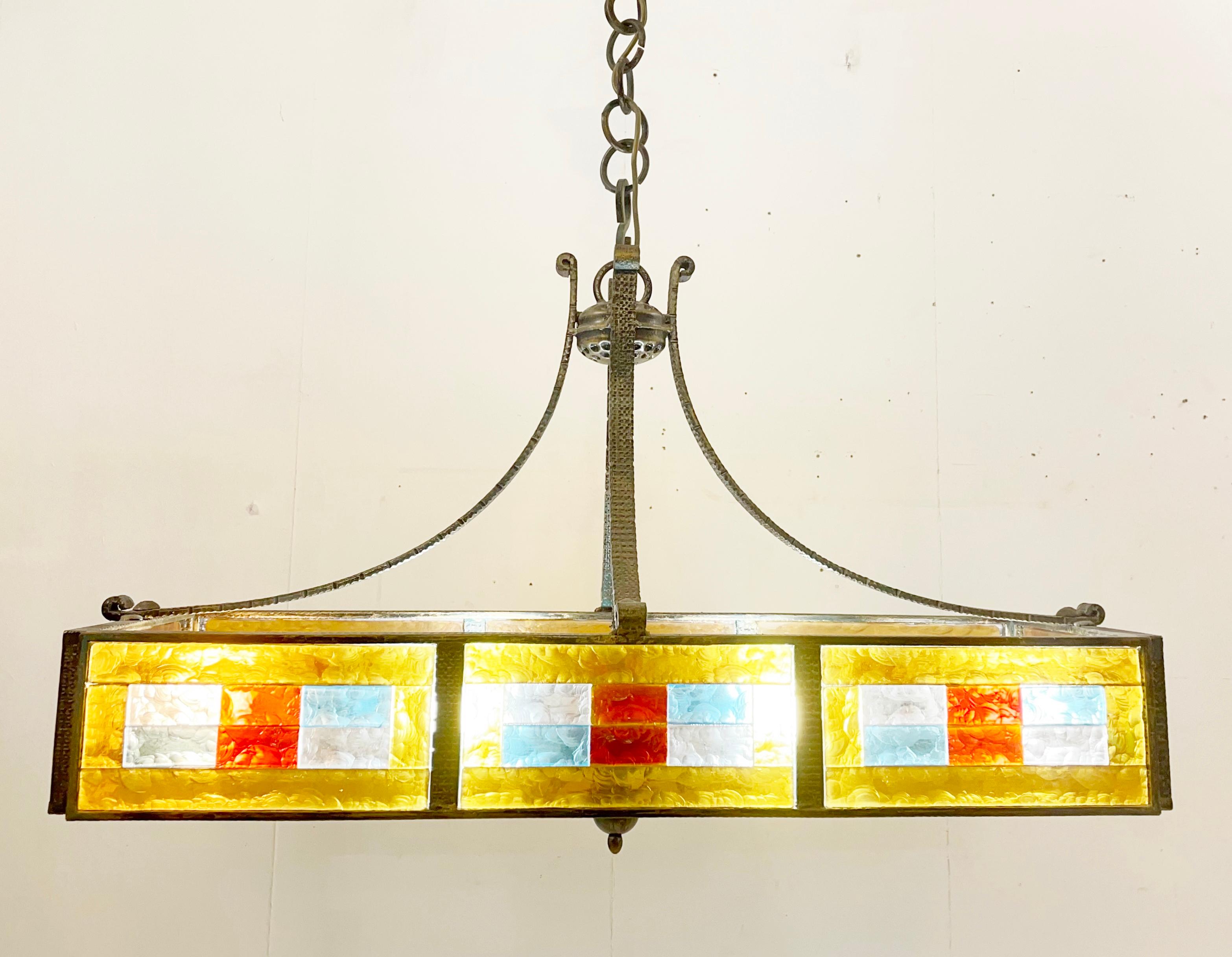 Mid-Century Colored Glass Suspension by Poliarte, Italy, 1970s In Good Condition For Sale In Brussels, BE