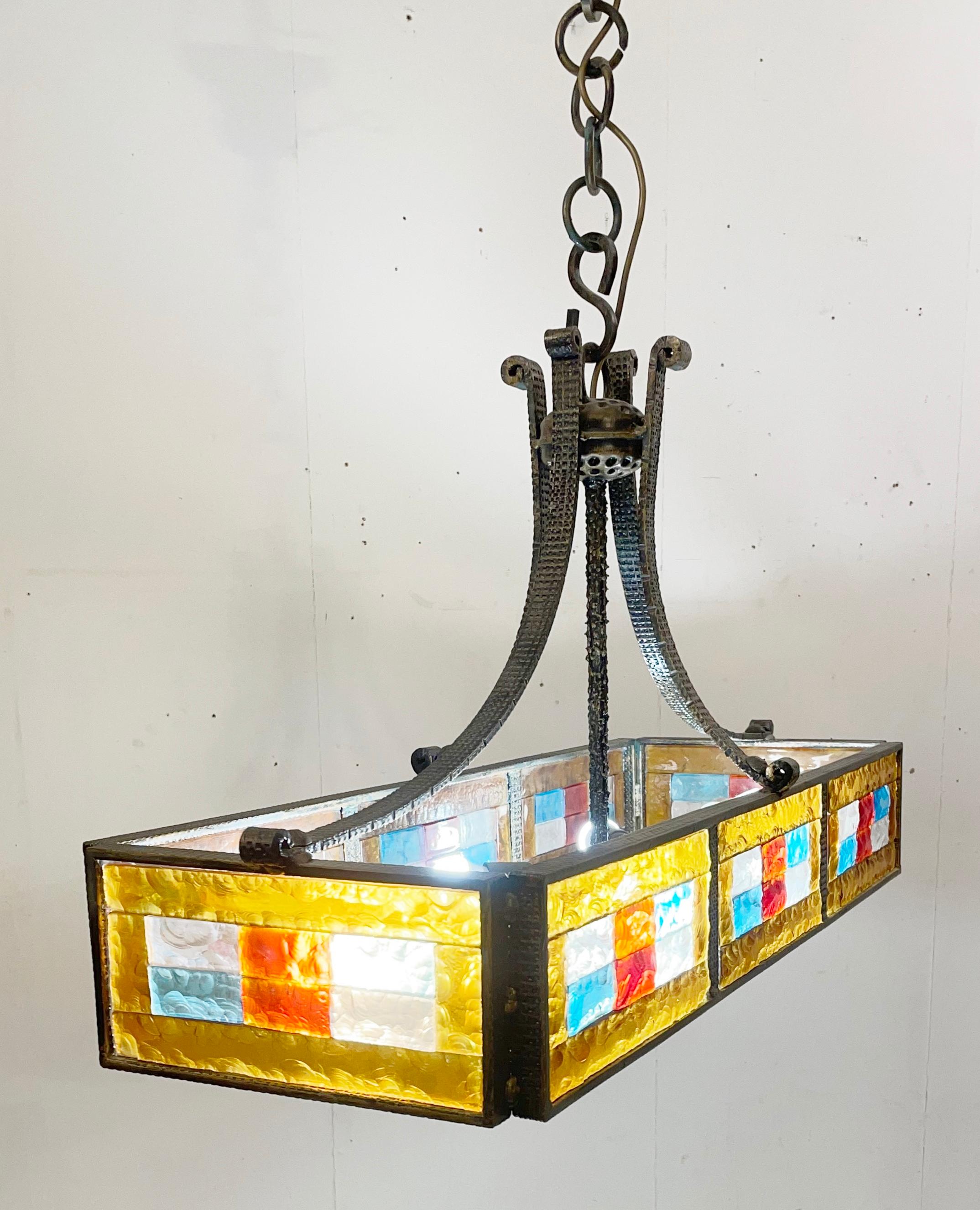 Late 20th Century Mid-Century Colored Glass Suspension by Poliarte, Italy, 1970s For Sale
