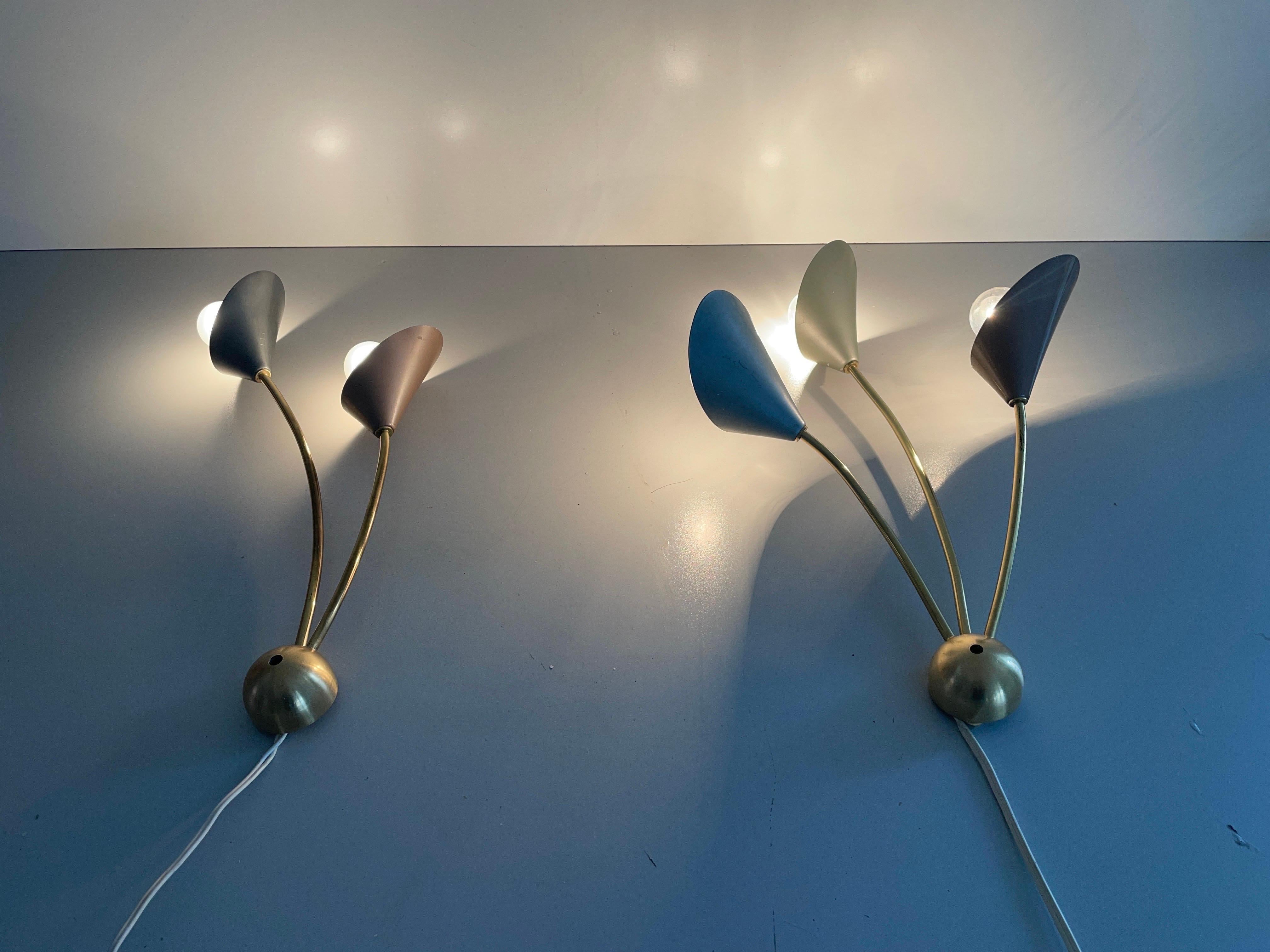 Pareja de coloridos candelabros Sputnik de 2 y 3 brazos de mediados de siglo, años 50, Alemania en venta 5