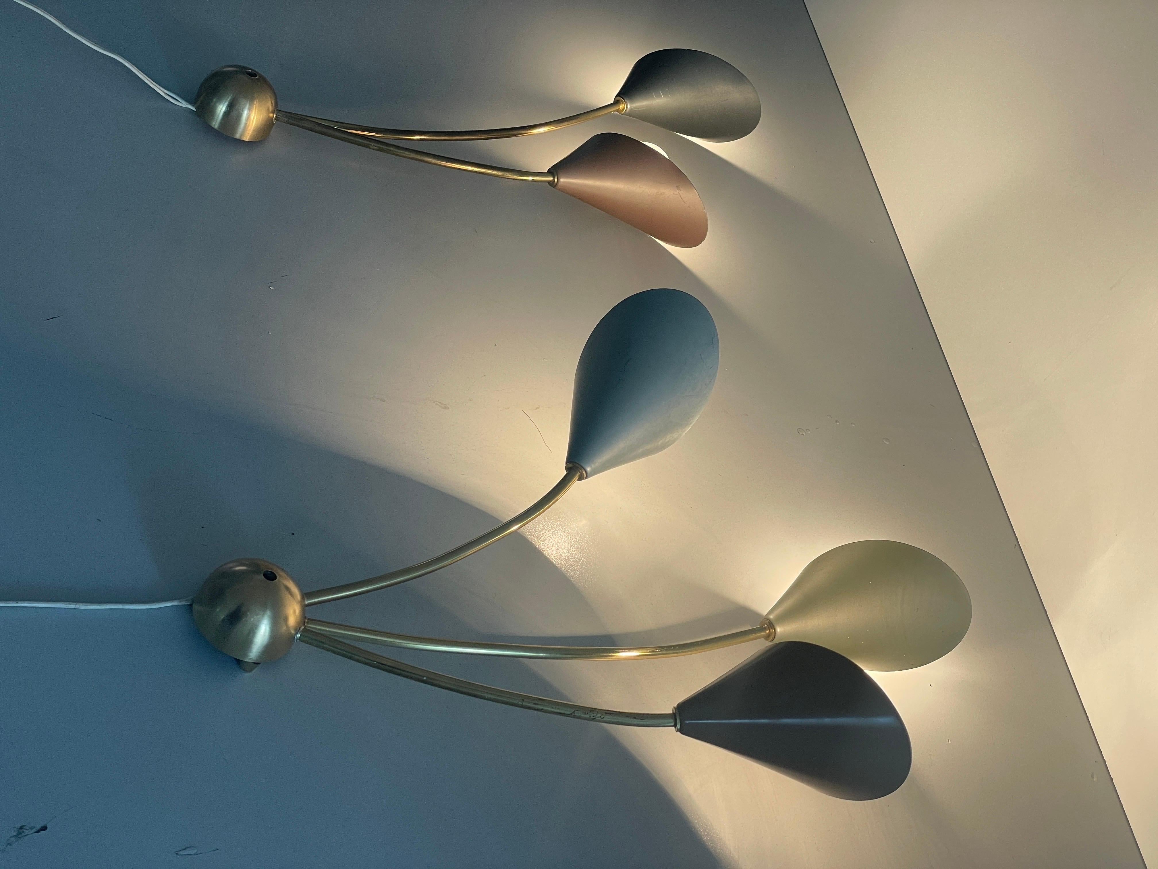 Pareja de coloridos candelabros Sputnik de 2 y 3 brazos de mediados de siglo, años 50, Alemania en venta 12