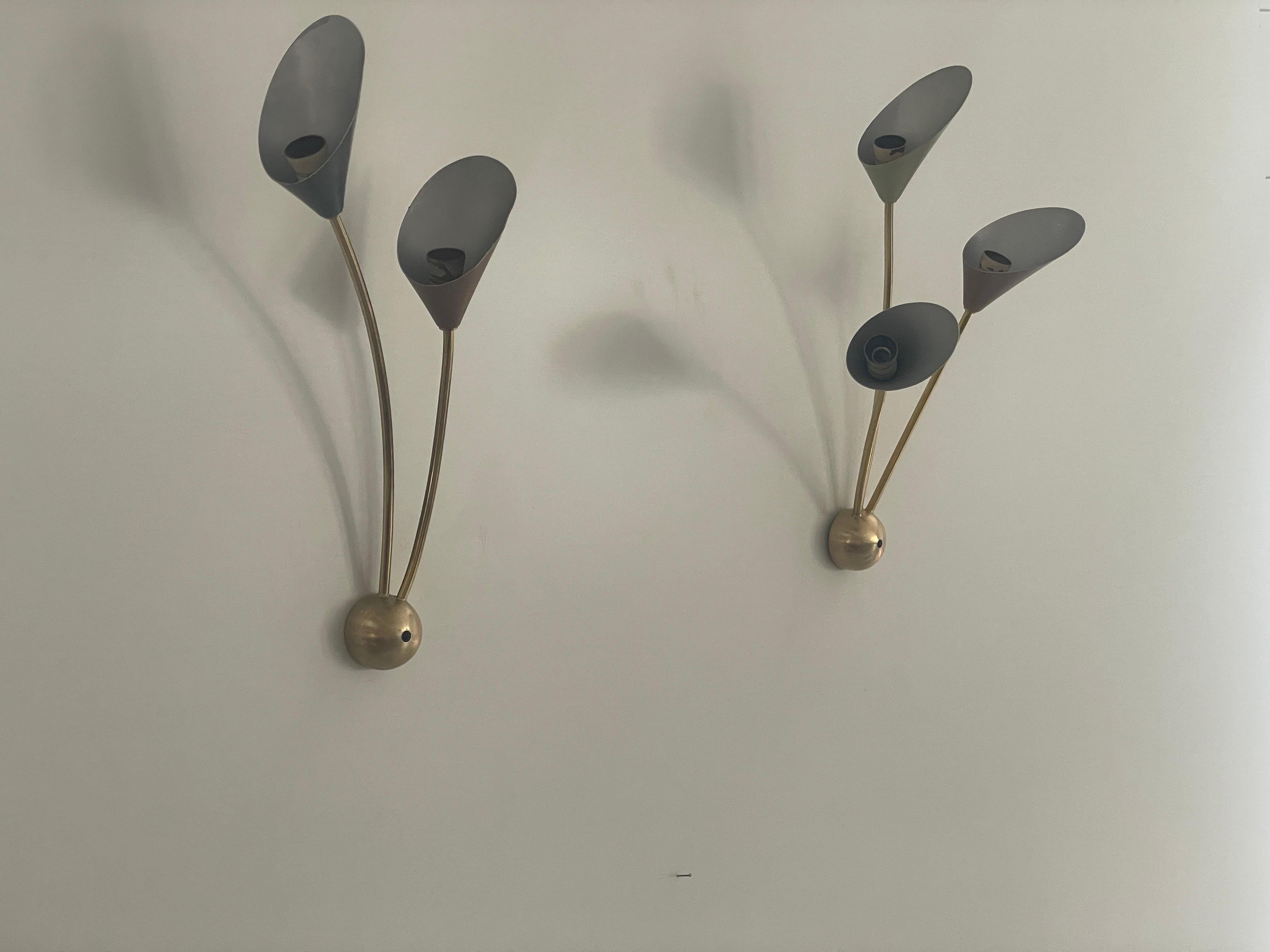 Pareja de coloridos candelabros Sputnik de 2 y 3 brazos de mediados de siglo, años 50, Alemania Alemán en venta