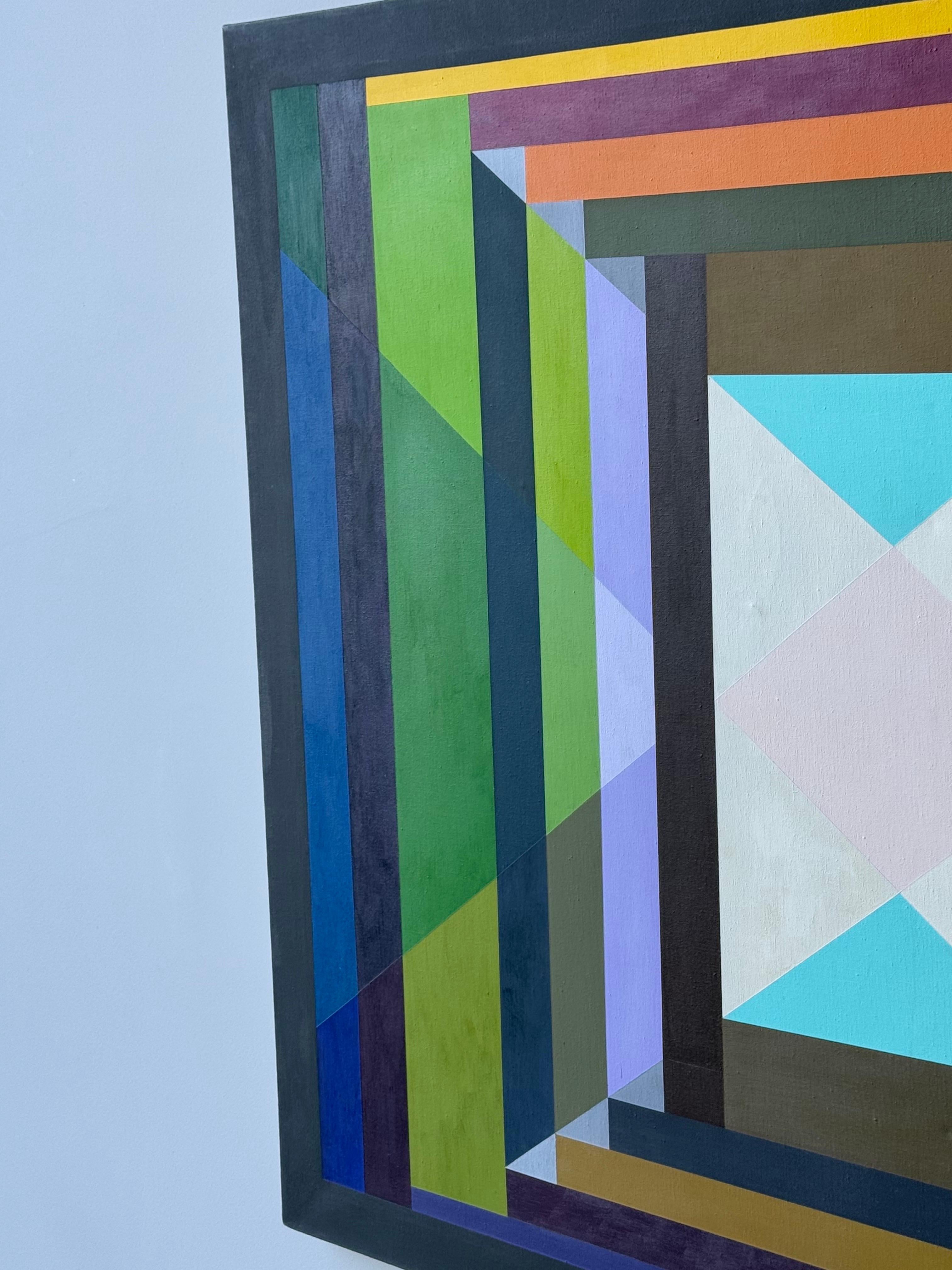 Buntes geometrisches Kunstwerk aus der Mitte des Jahrhunderts, signiert 1969 (Leinwand) im Angebot