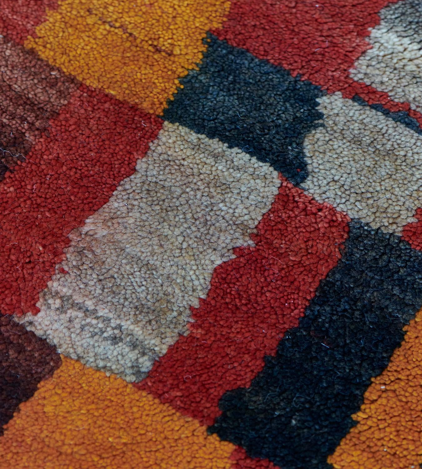 Hand-Knotted Mid-Century Colorful Handwoven Turkish Rug For Sale