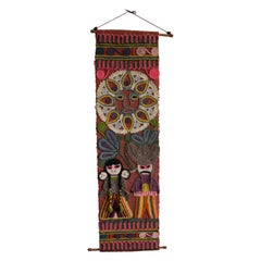 Midcentury Colorful Mexican Tapestry, Boho Style Wall Decoration, Makramee