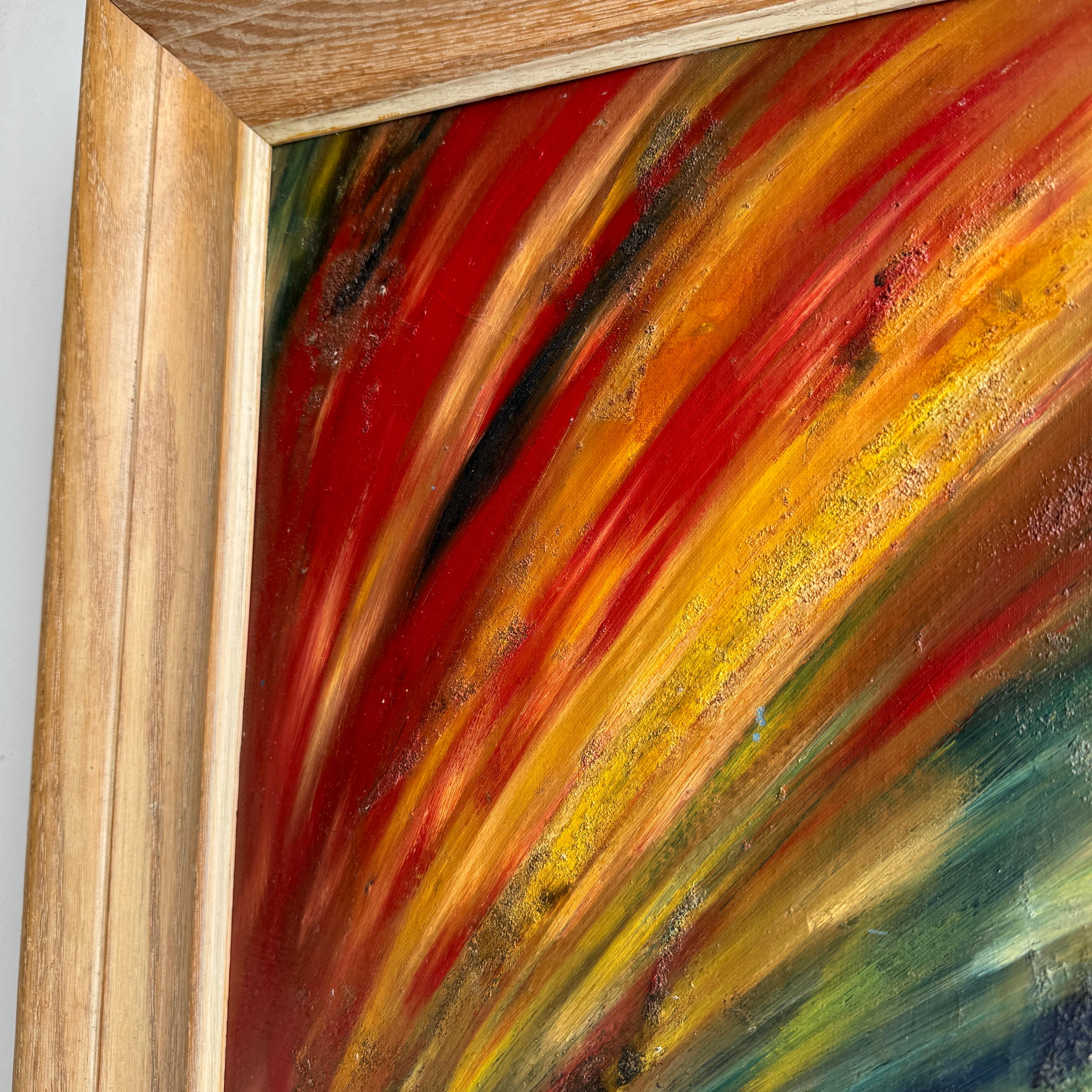 Buntes Ölgemälde auf Karton, signiertes Kunstwerk, Mid-Century im Zustand „Gut“ im Angebot in Haddonfield, NJ