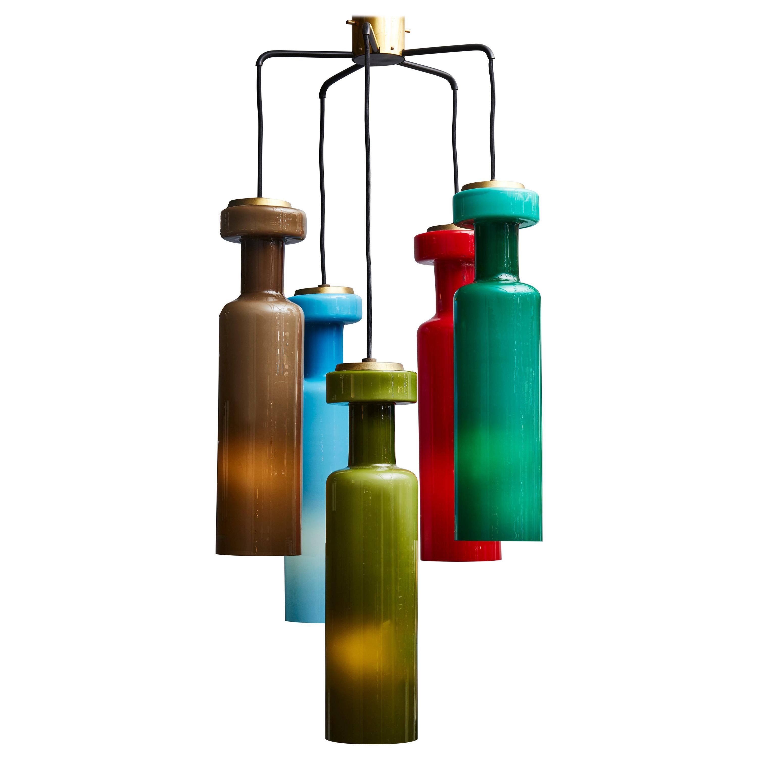 Midcentury Colorfull Suspended Glass Chandelier For Sale