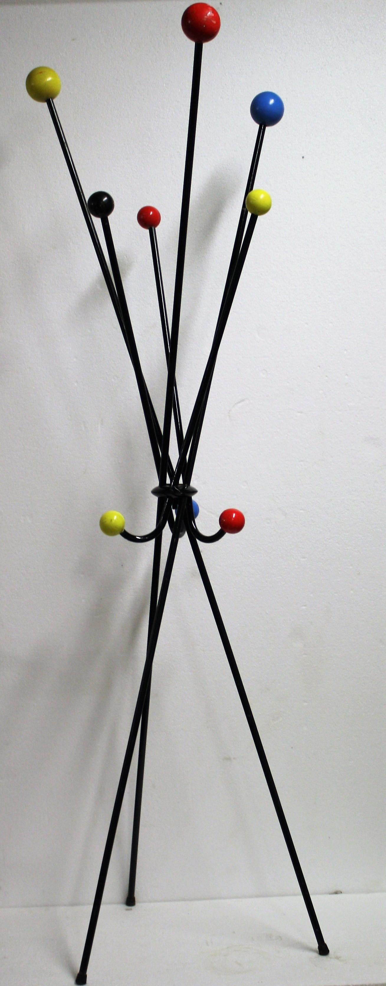 Lacquered Midcentury Colored Atomic Coat Stand, 1950s